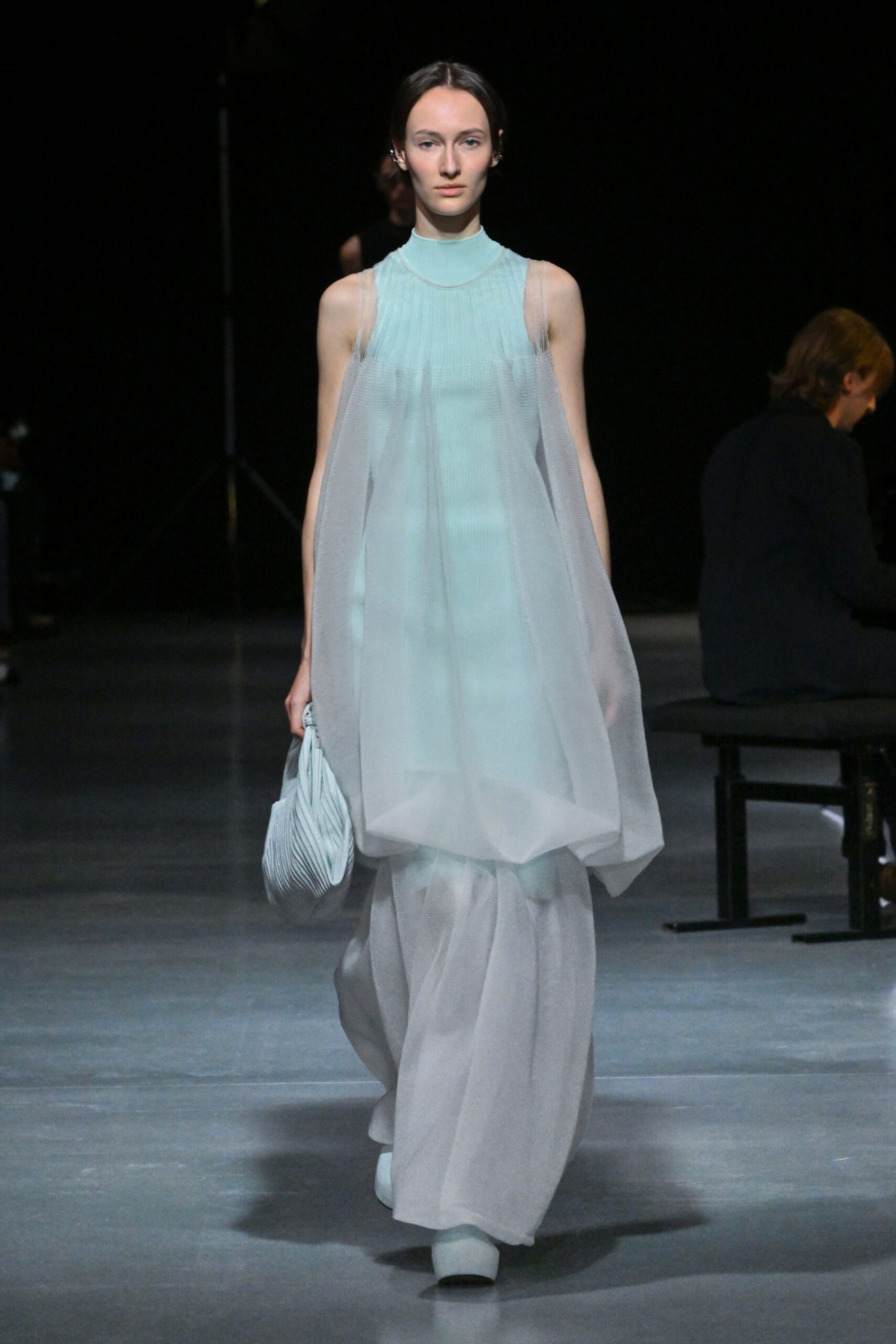 blue structured pleated bag