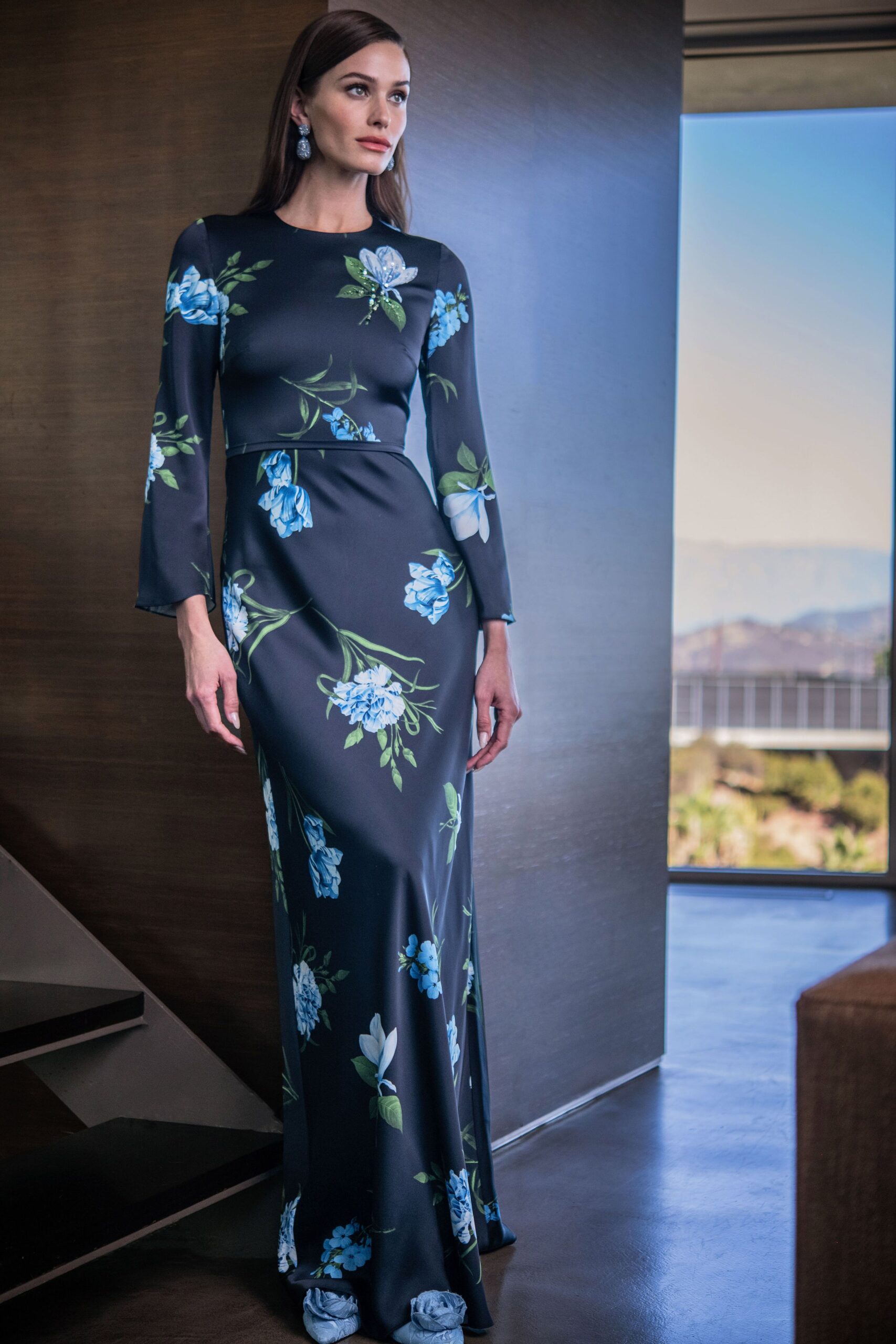 black floral silk gown