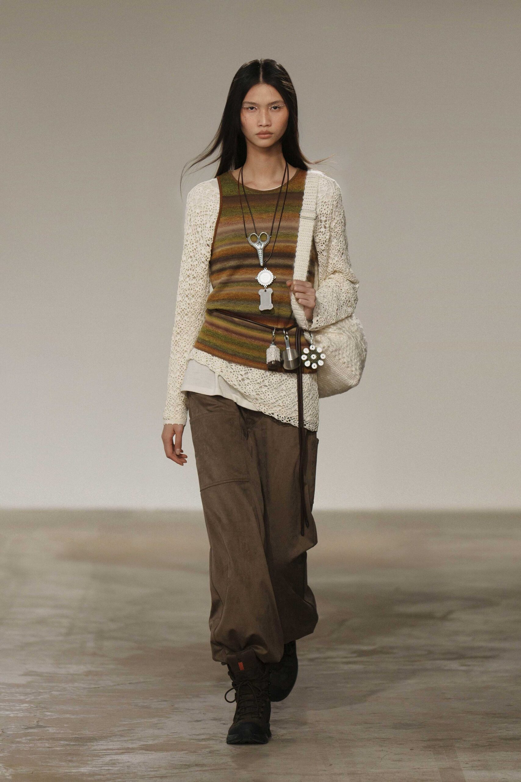 relaxed brown striped top with cardigan
