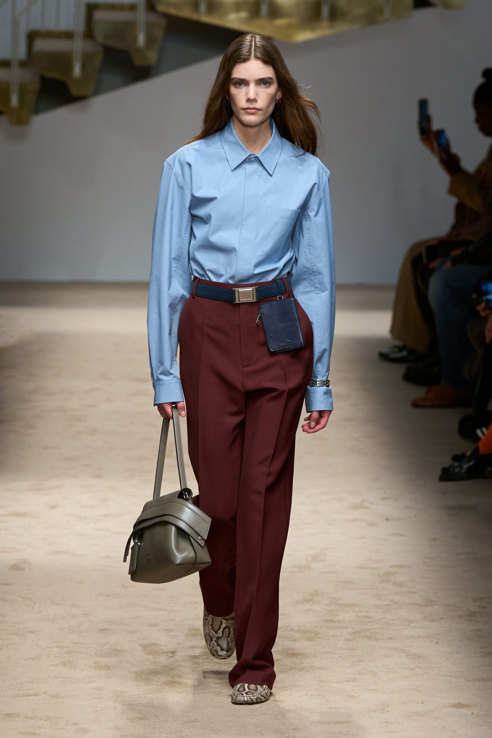 red wool tailored straight-leg pants