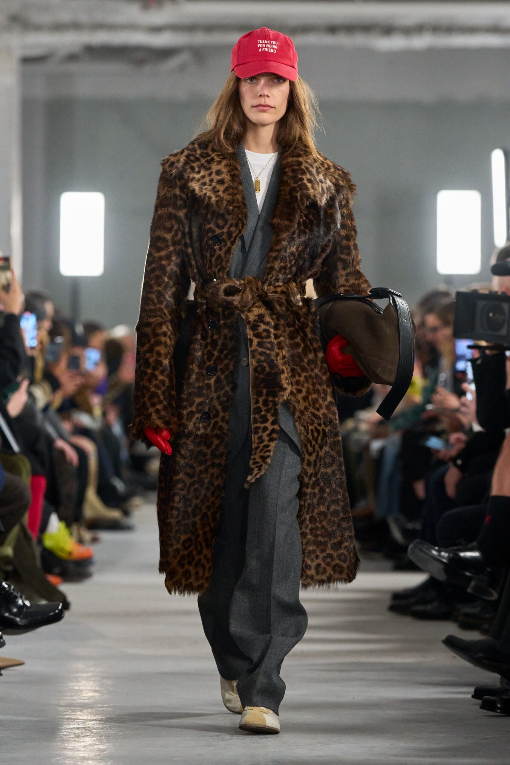 leopard-print fur belted coat