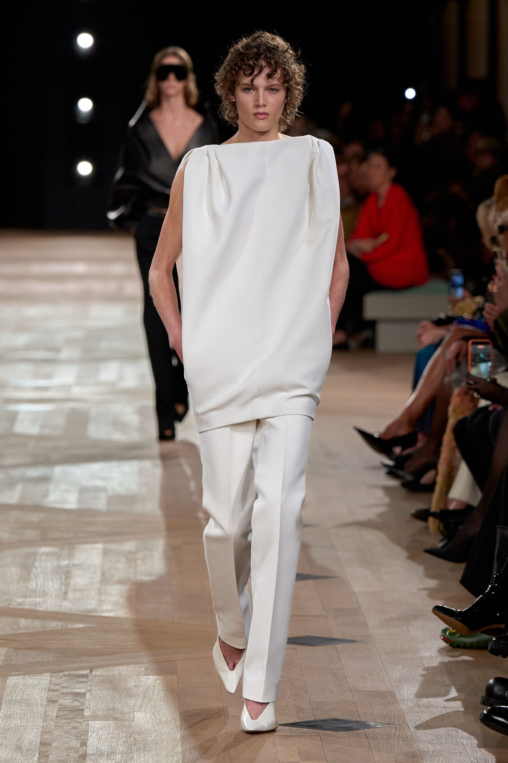 white relaxed top and tailored pants