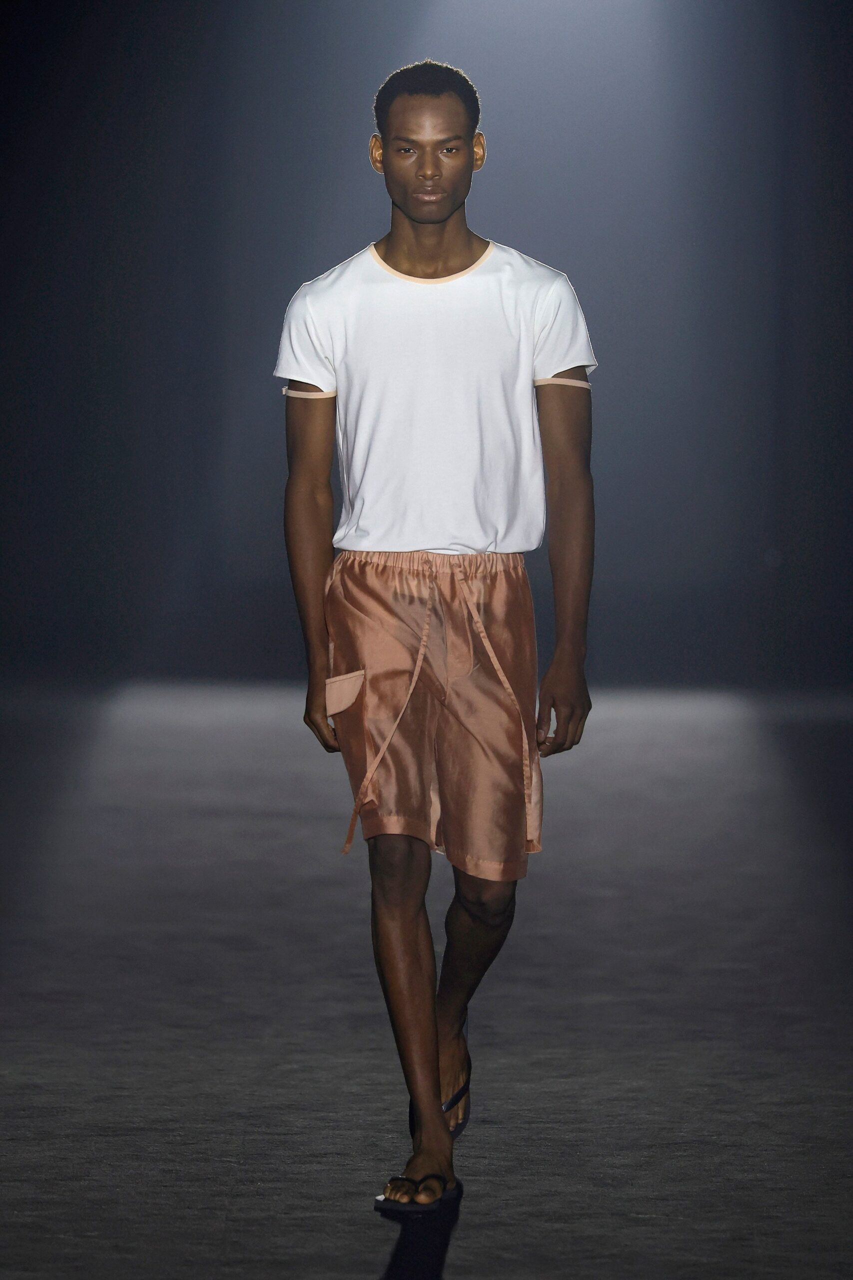 white t-shirt brown silk skirt