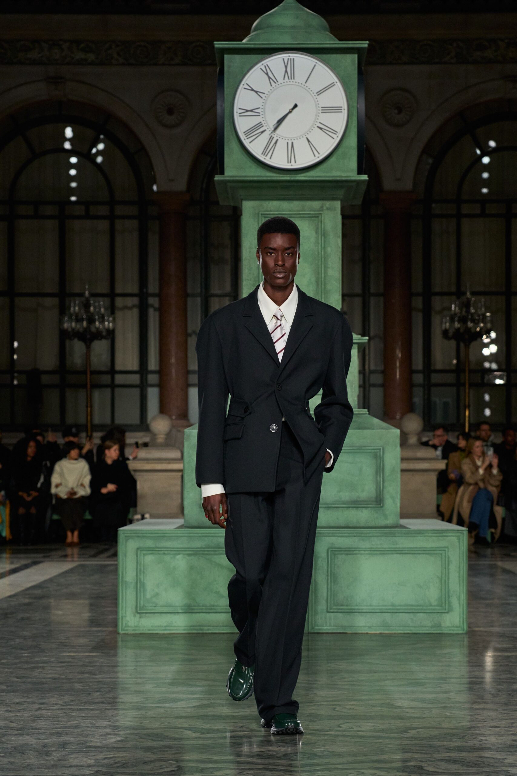 black tailored suit with white shirt