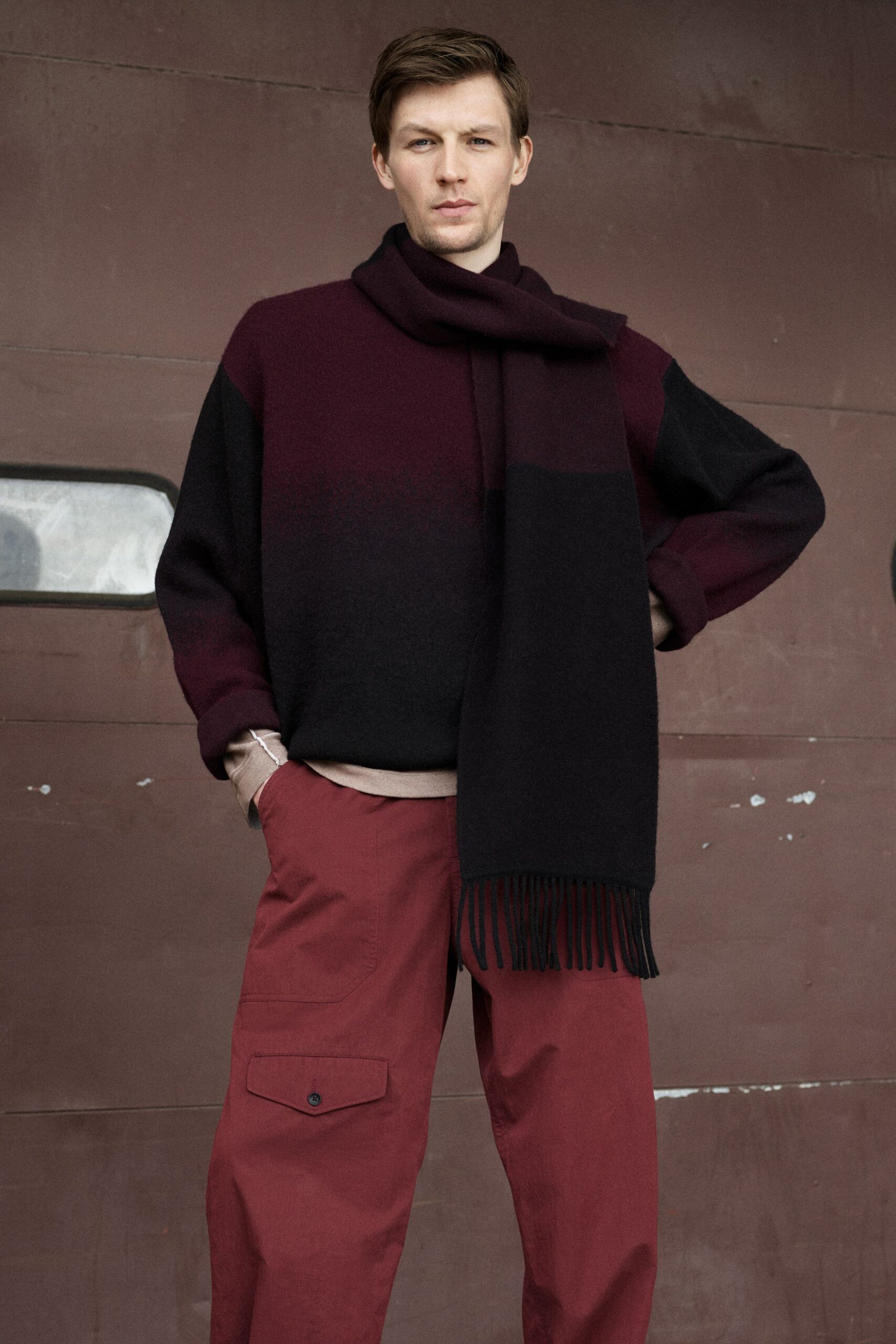 red cotton relaxed cargo pants