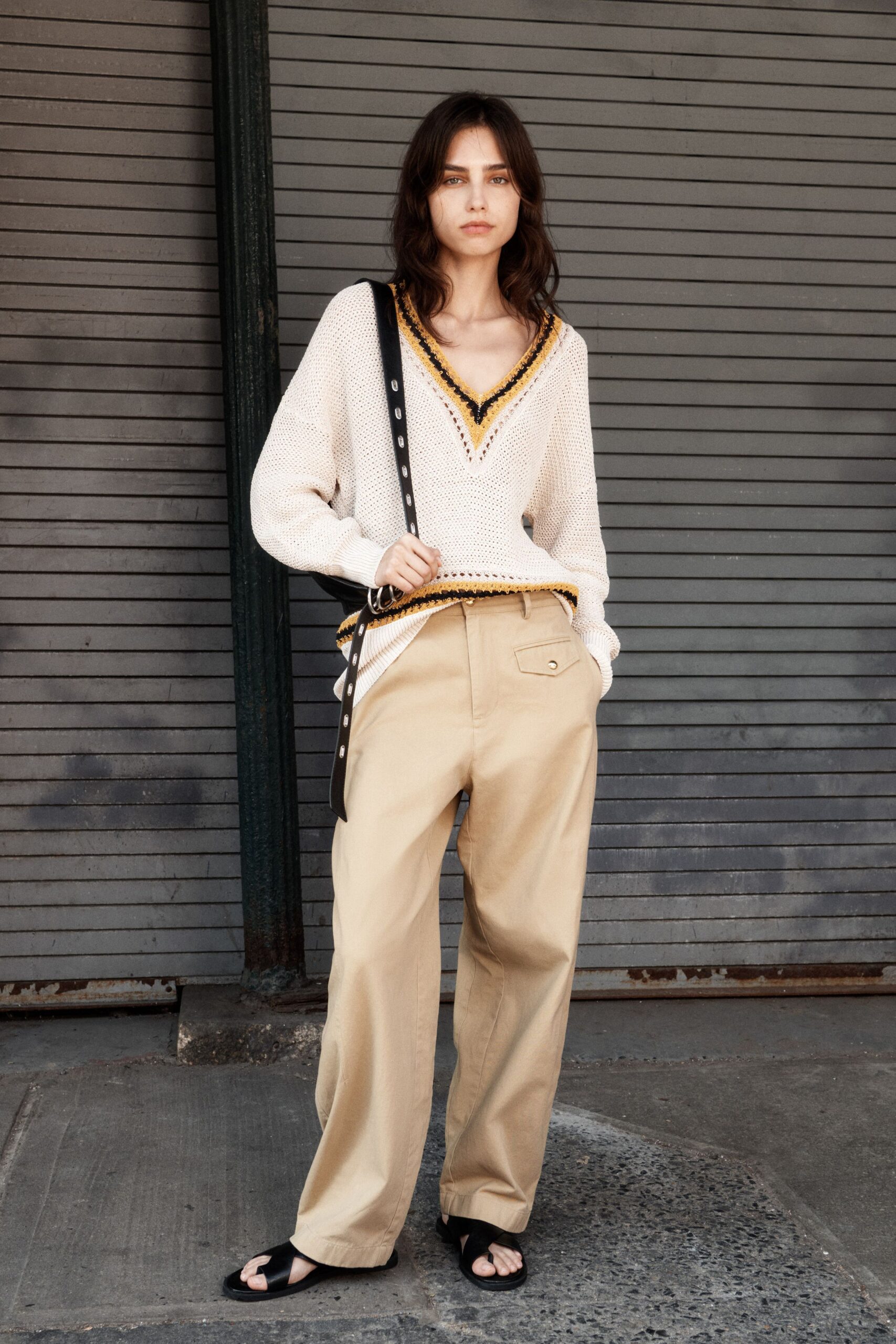 white relaxed top beige pants