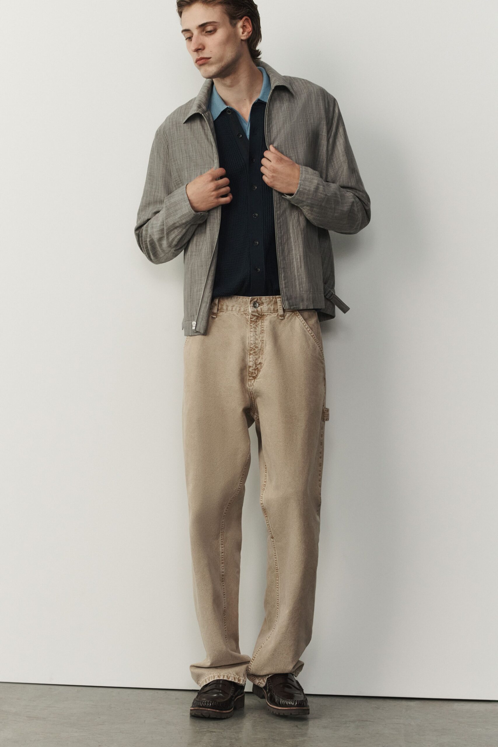 beige denim relaxed straight-leg pants