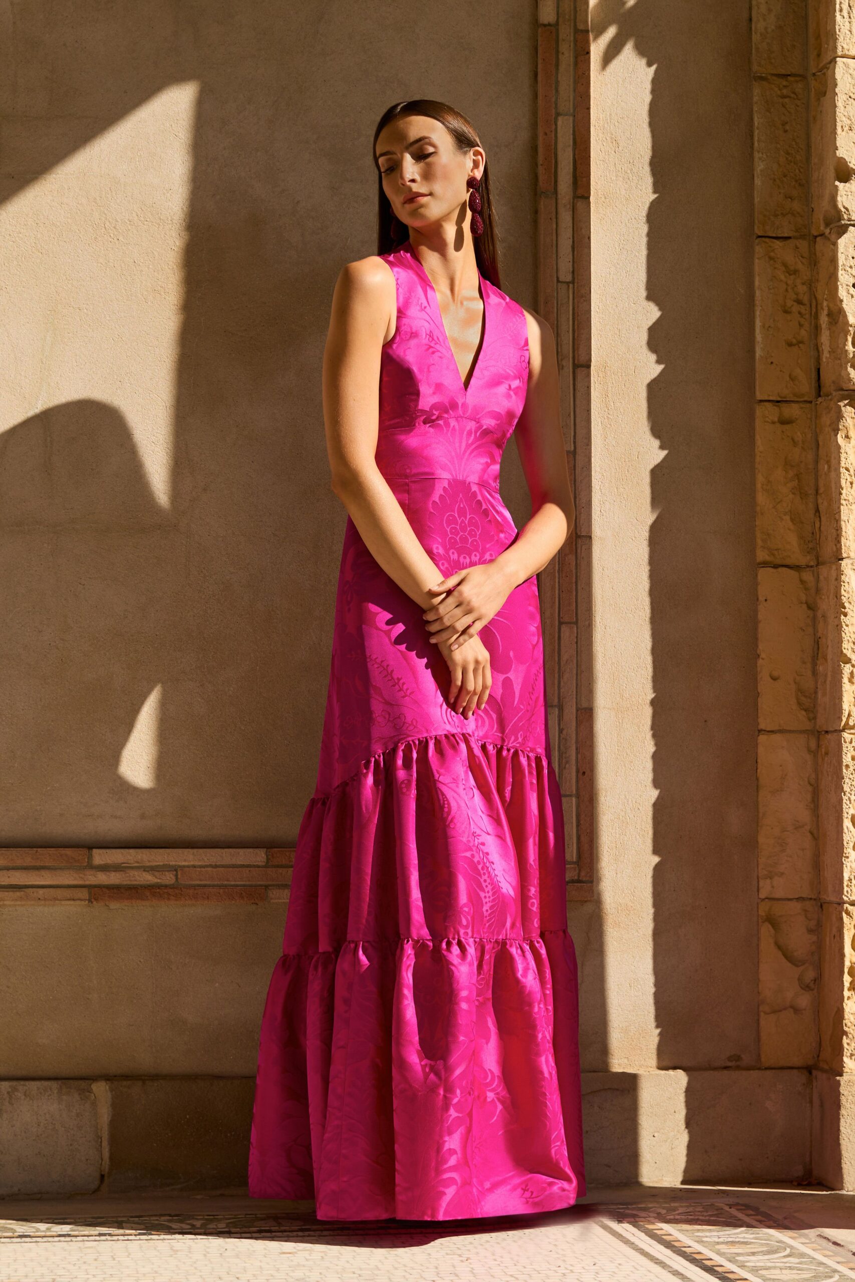 fitted pink silk gown