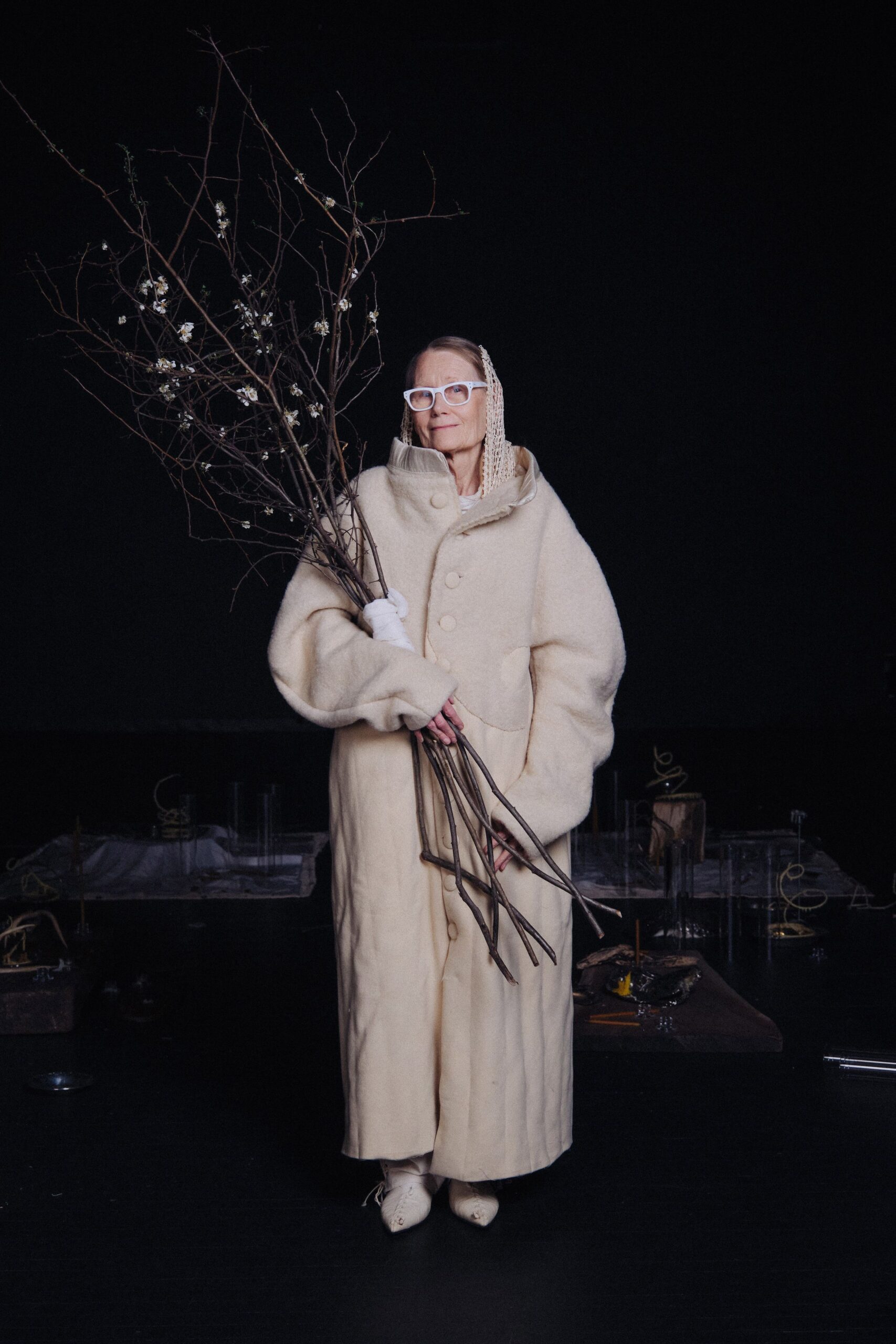 white wool long-sleeve collared oversized buttoned maxi coat