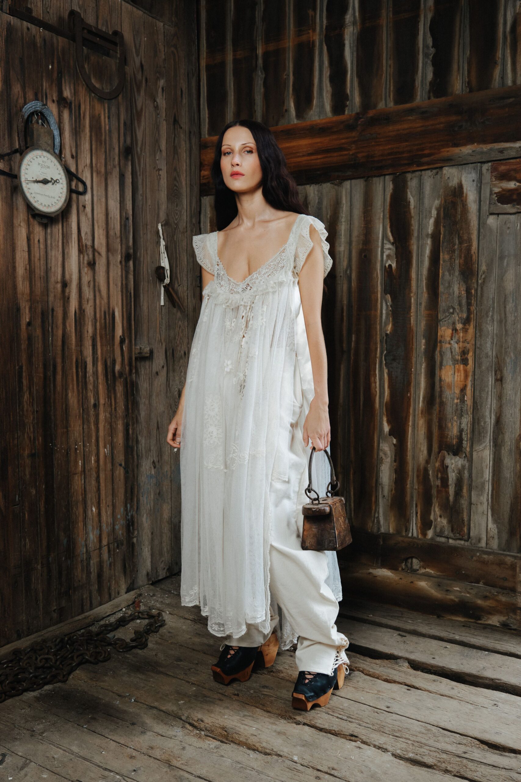 white silk relaxed dress with pants
