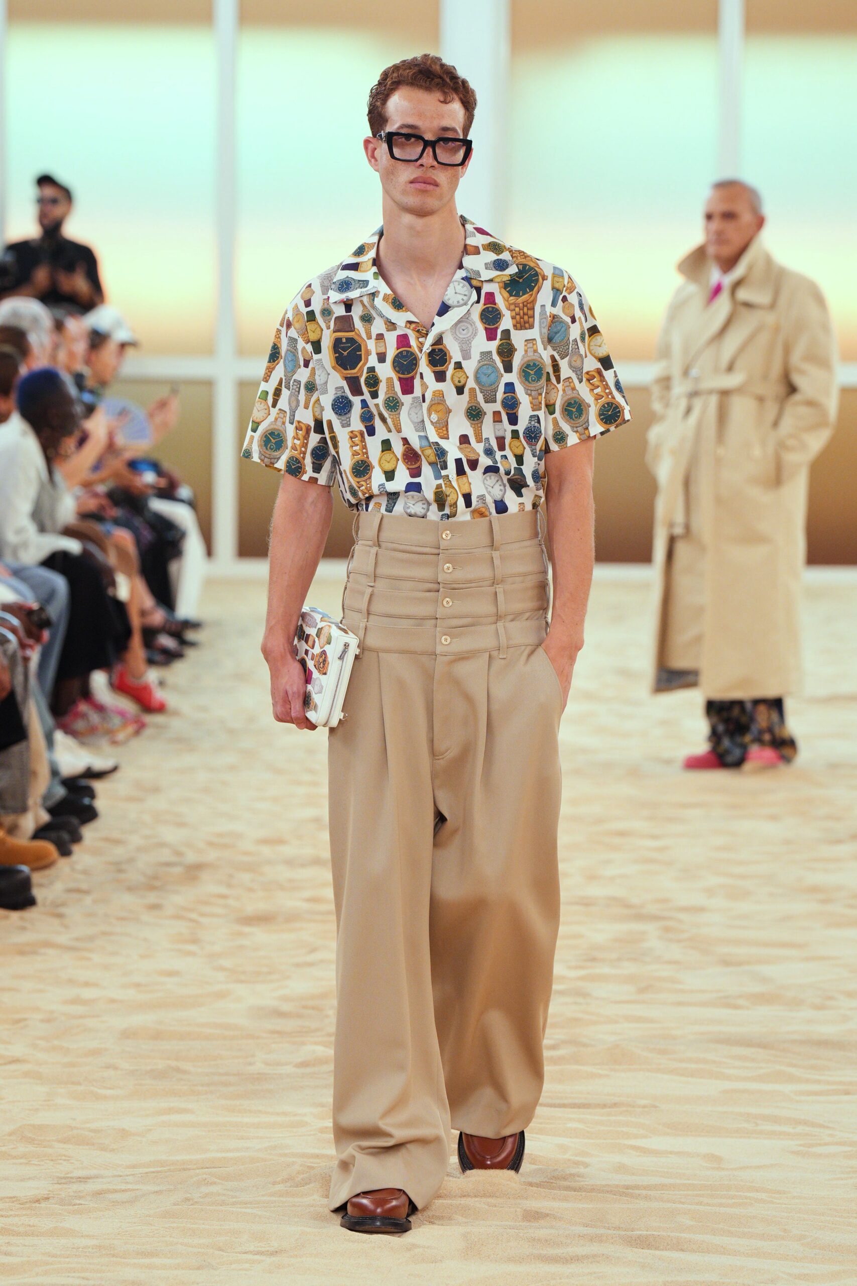 beige cotton high-waisted wide-leg buttoned pants