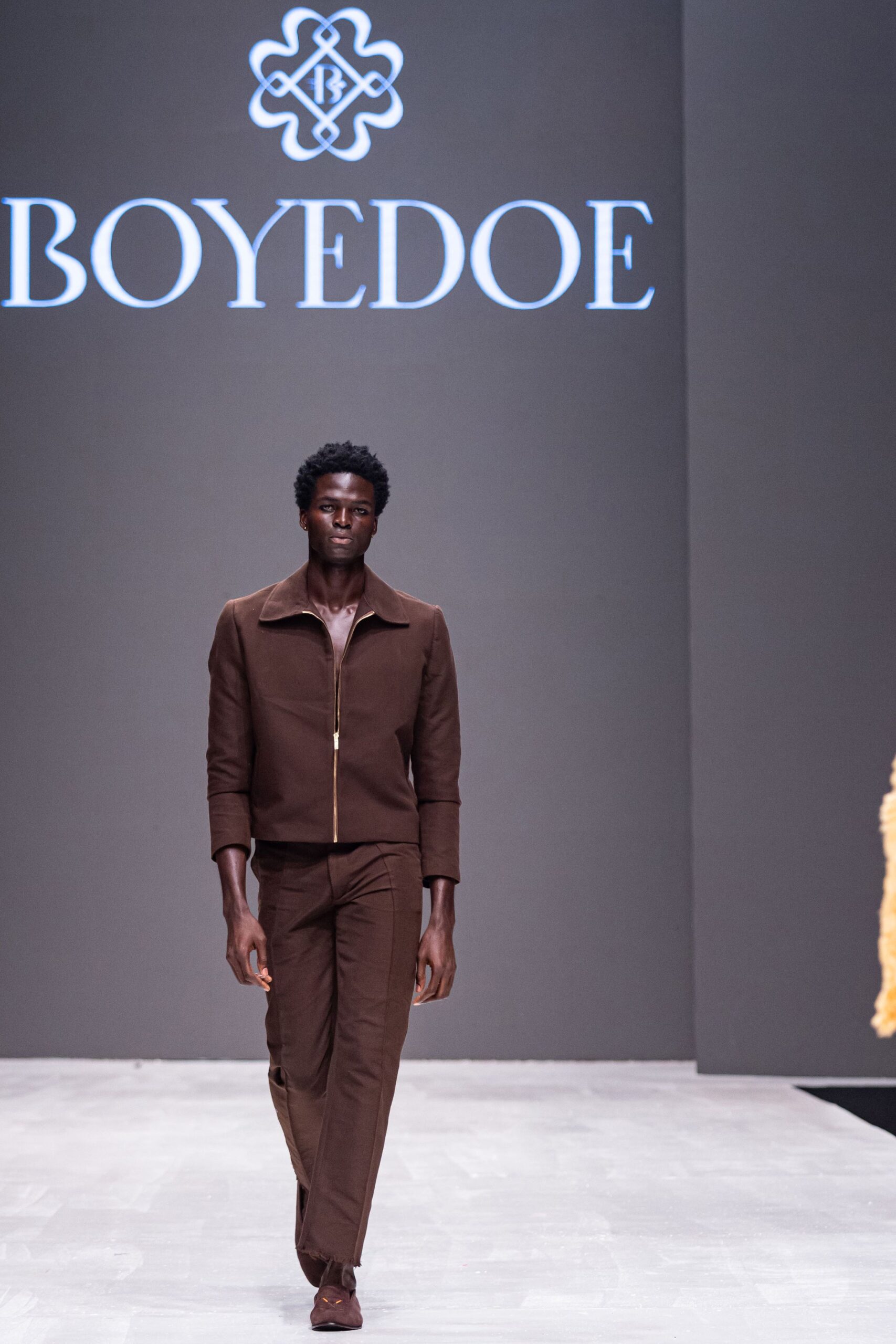 brown fitted jacket and pants