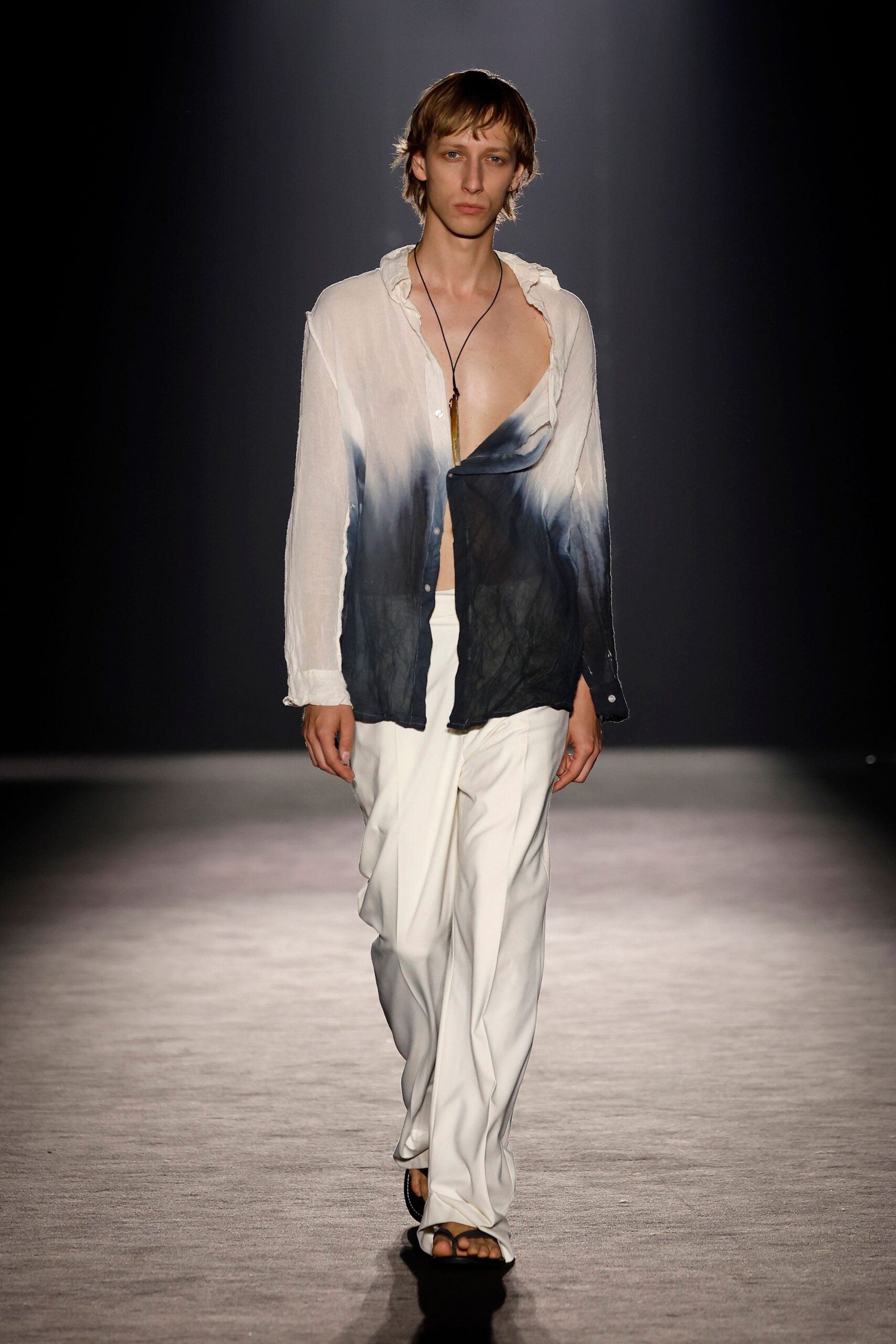 white and blue relaxed shirt with pants