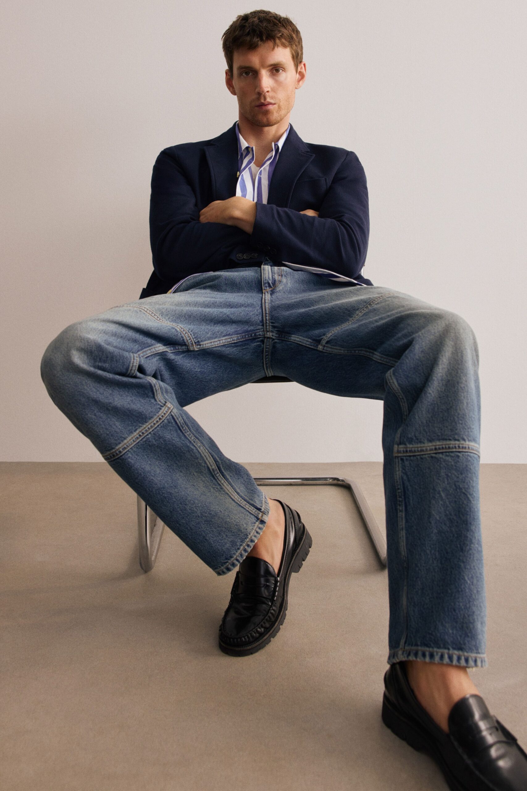 blue denim relaxed distressed jeans