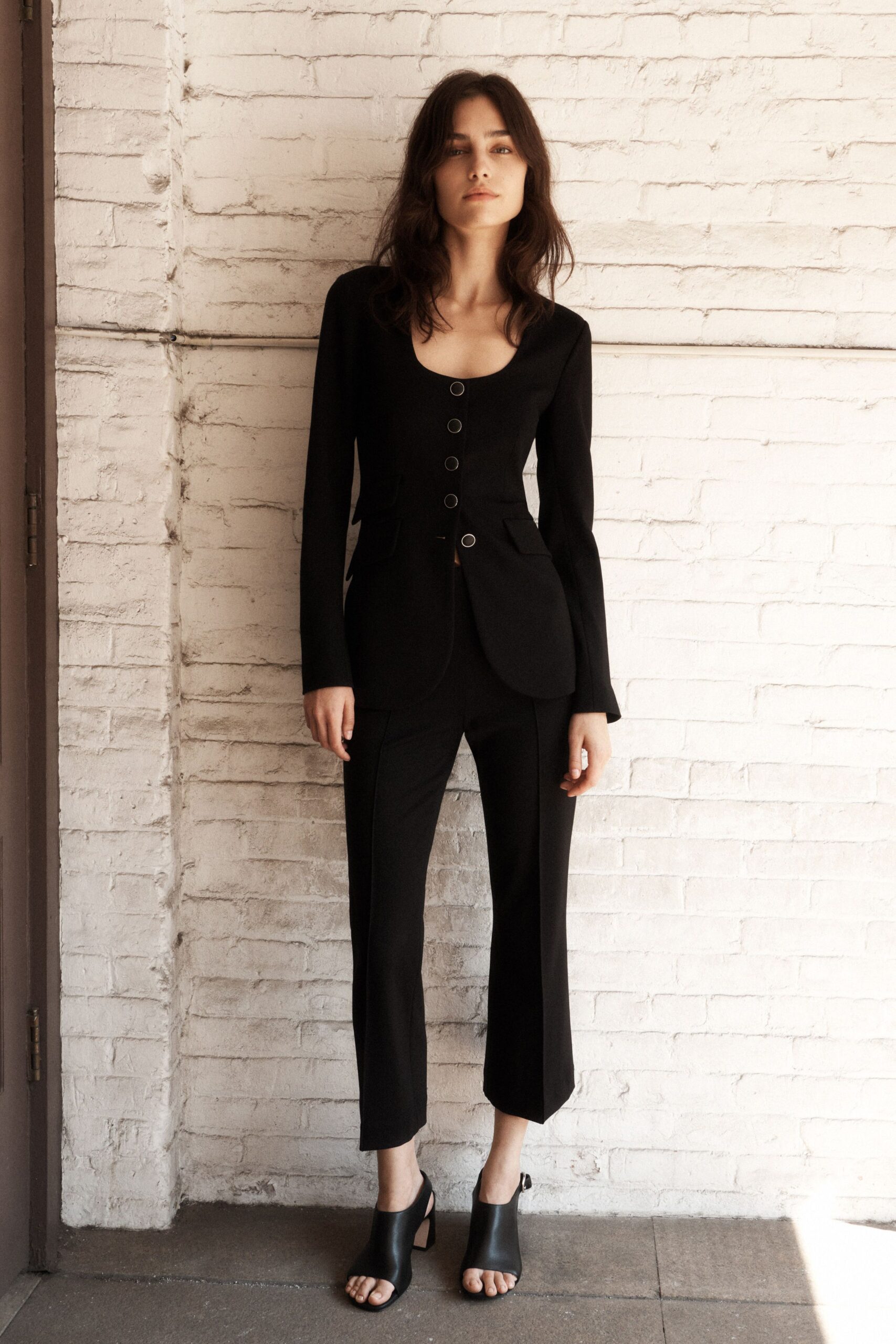 black fitted blazer and pants