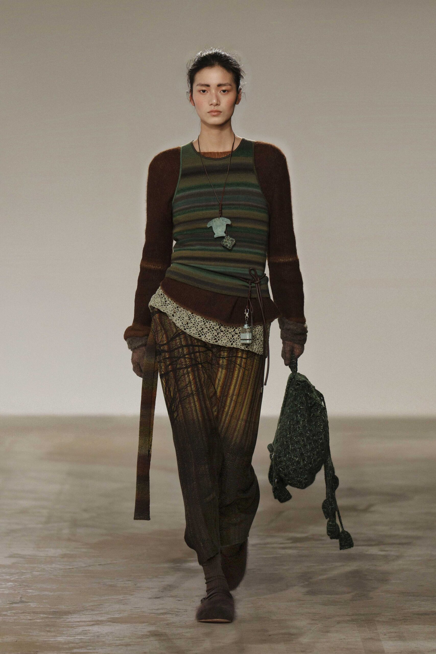 green brown striped top and relaxed pants