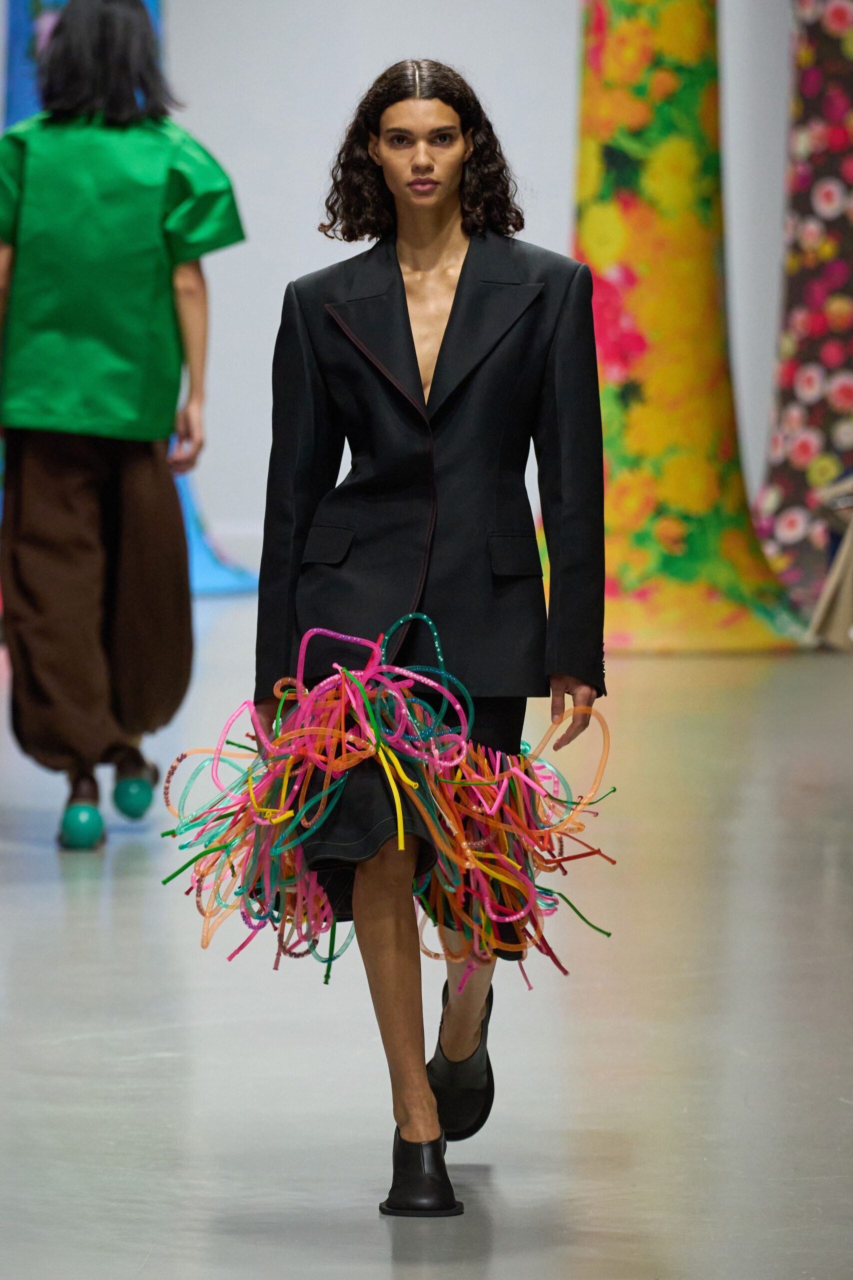 black blazer with tiered skirt