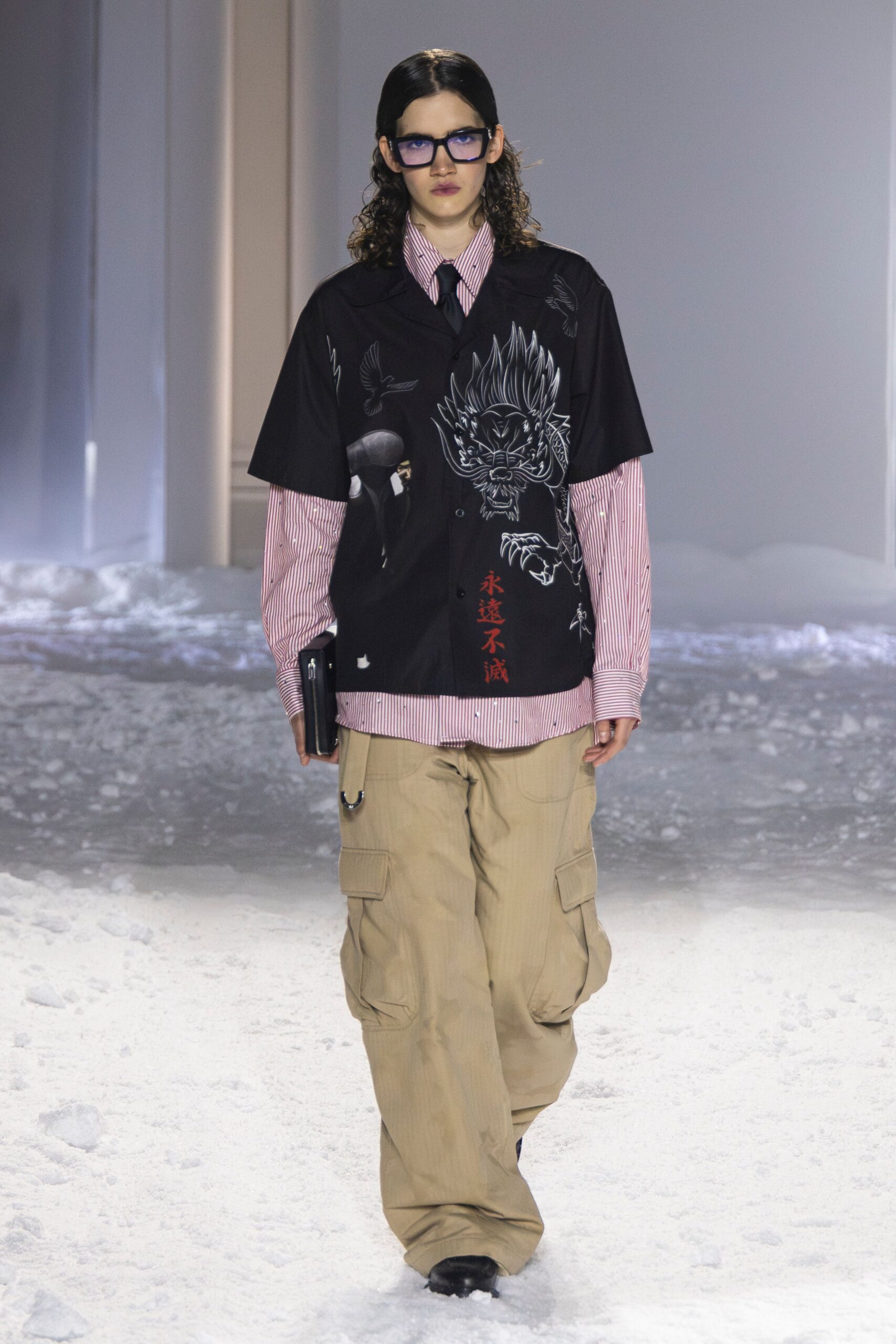 black and pink layered shirts with cargo pants