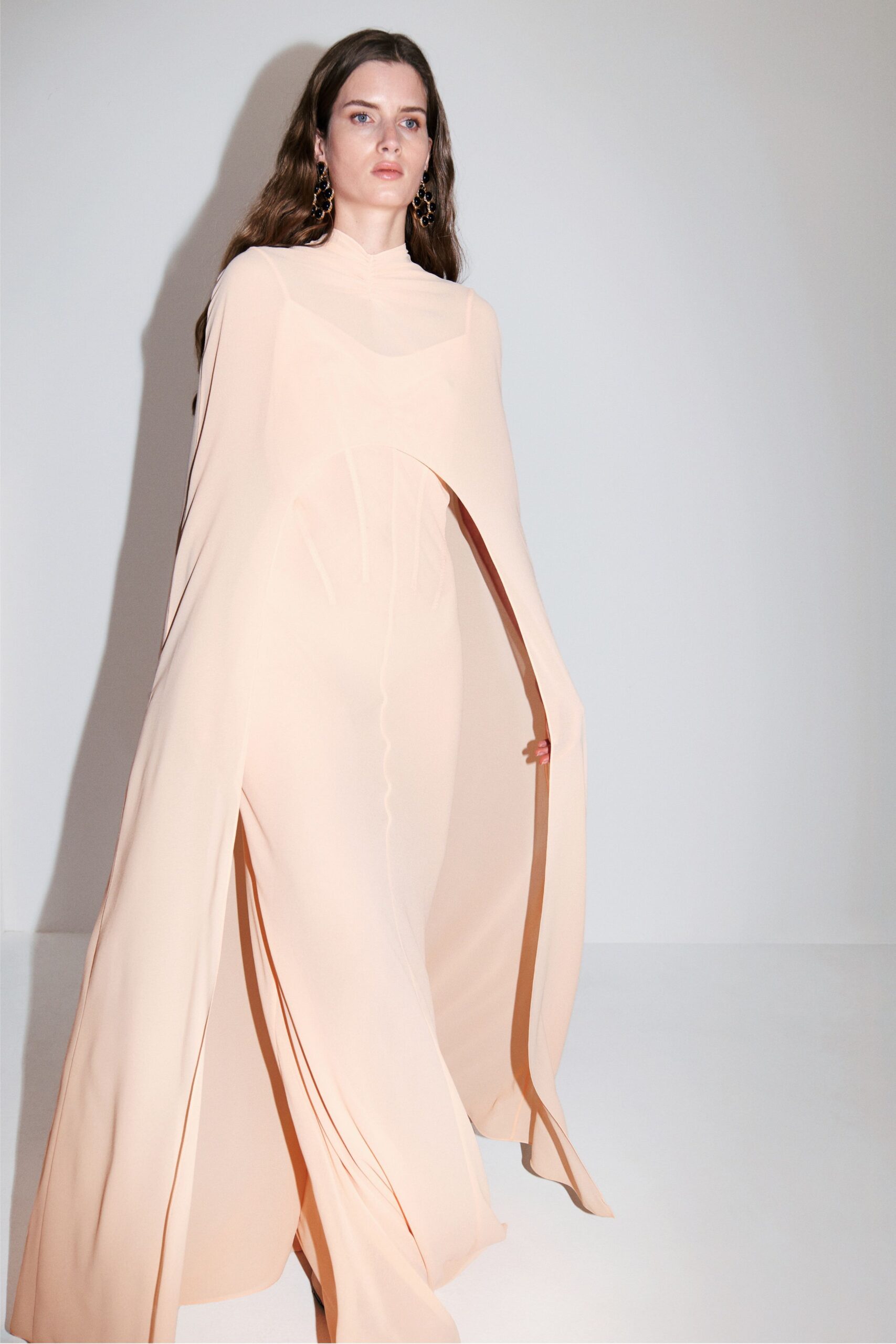 peach silk flowing gown