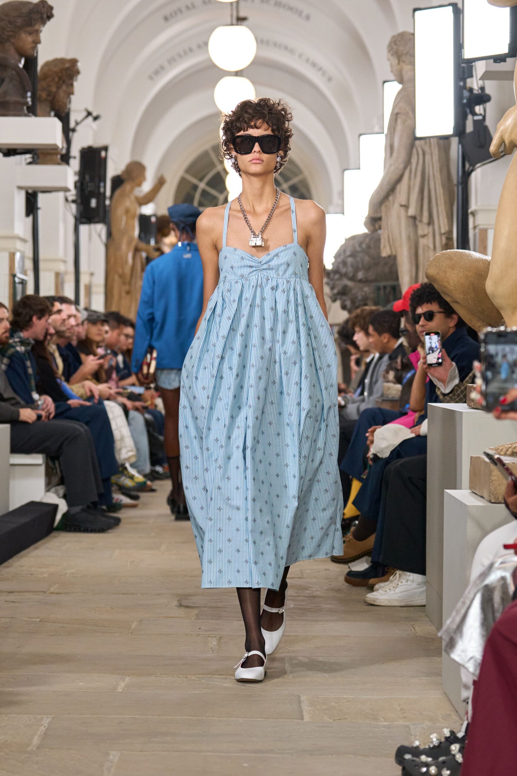 blue cotton relaxed midi dress