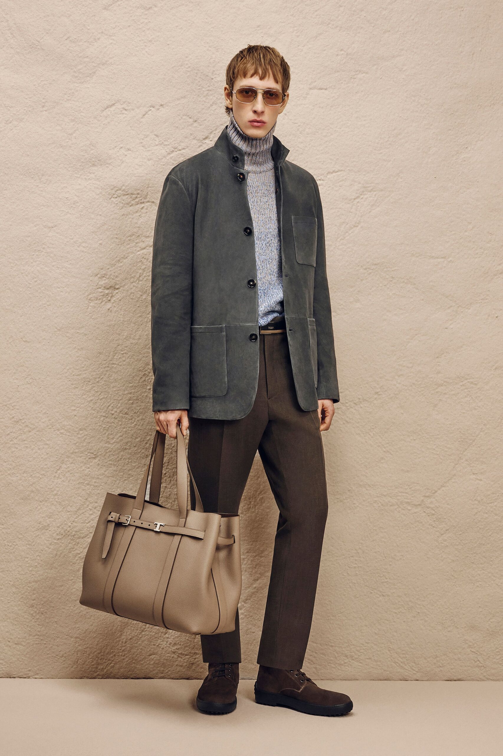gray suede long-sleeve collared structured jacket
