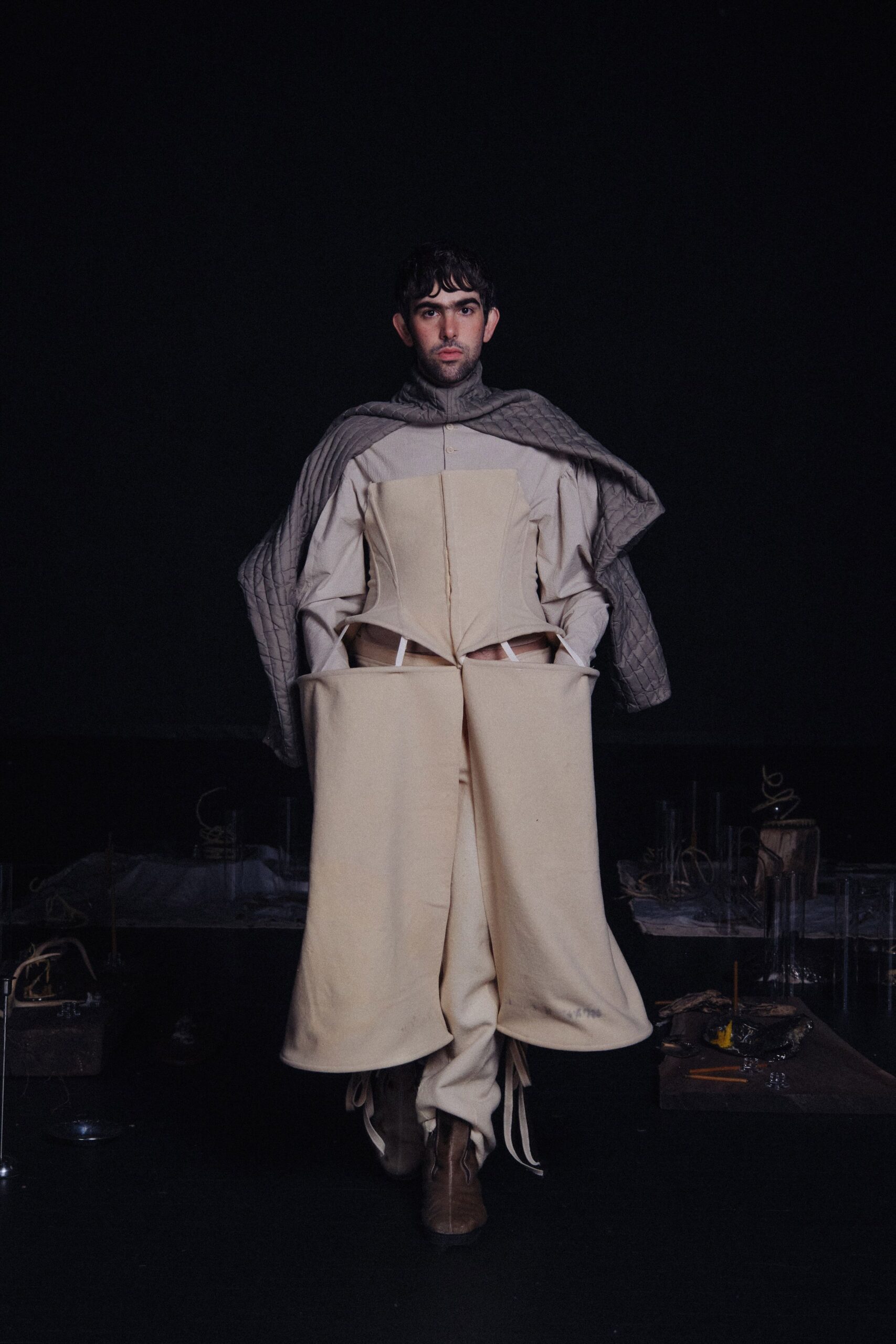 gray cotton oversized layered cape