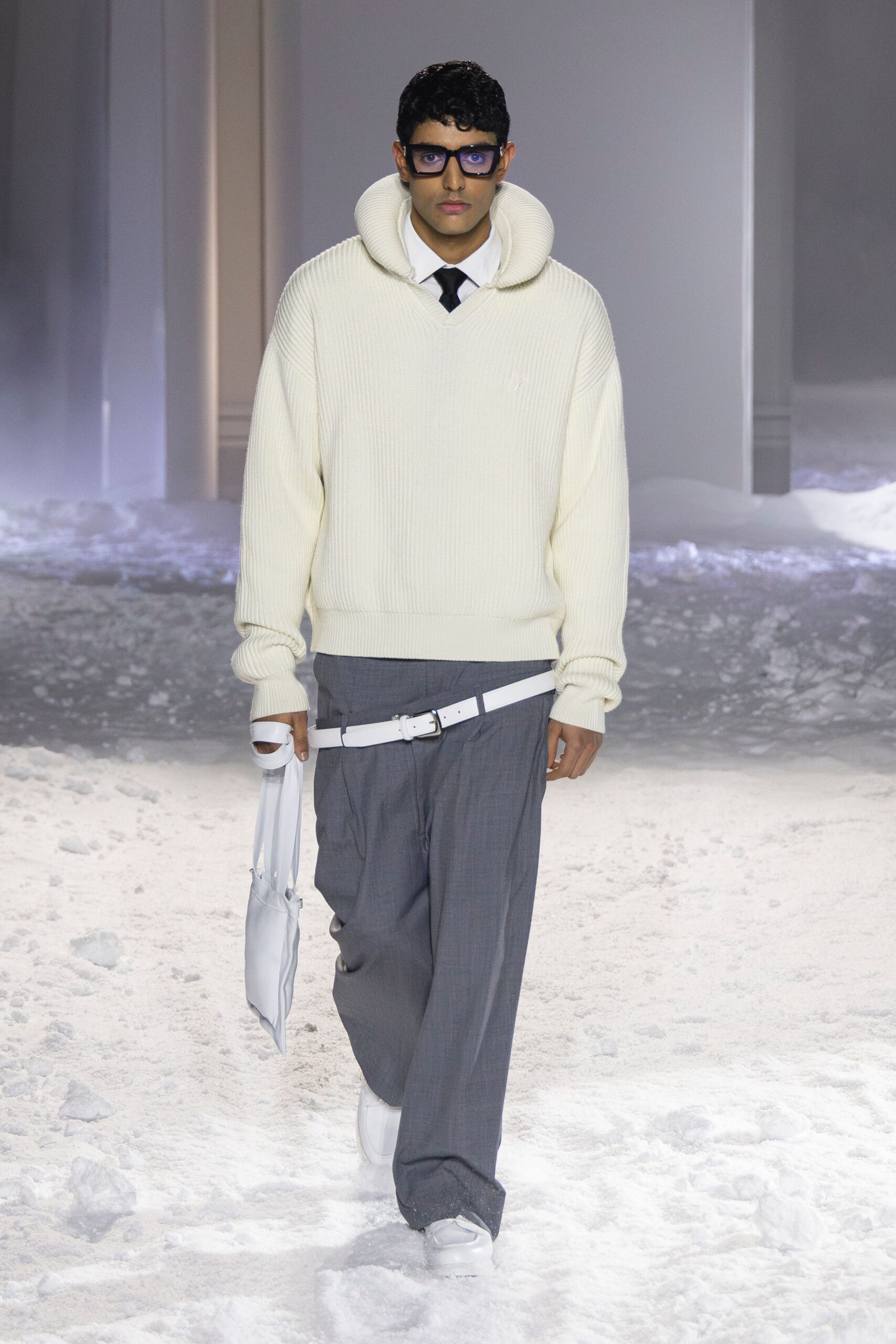 white hoodie gray pants outfit