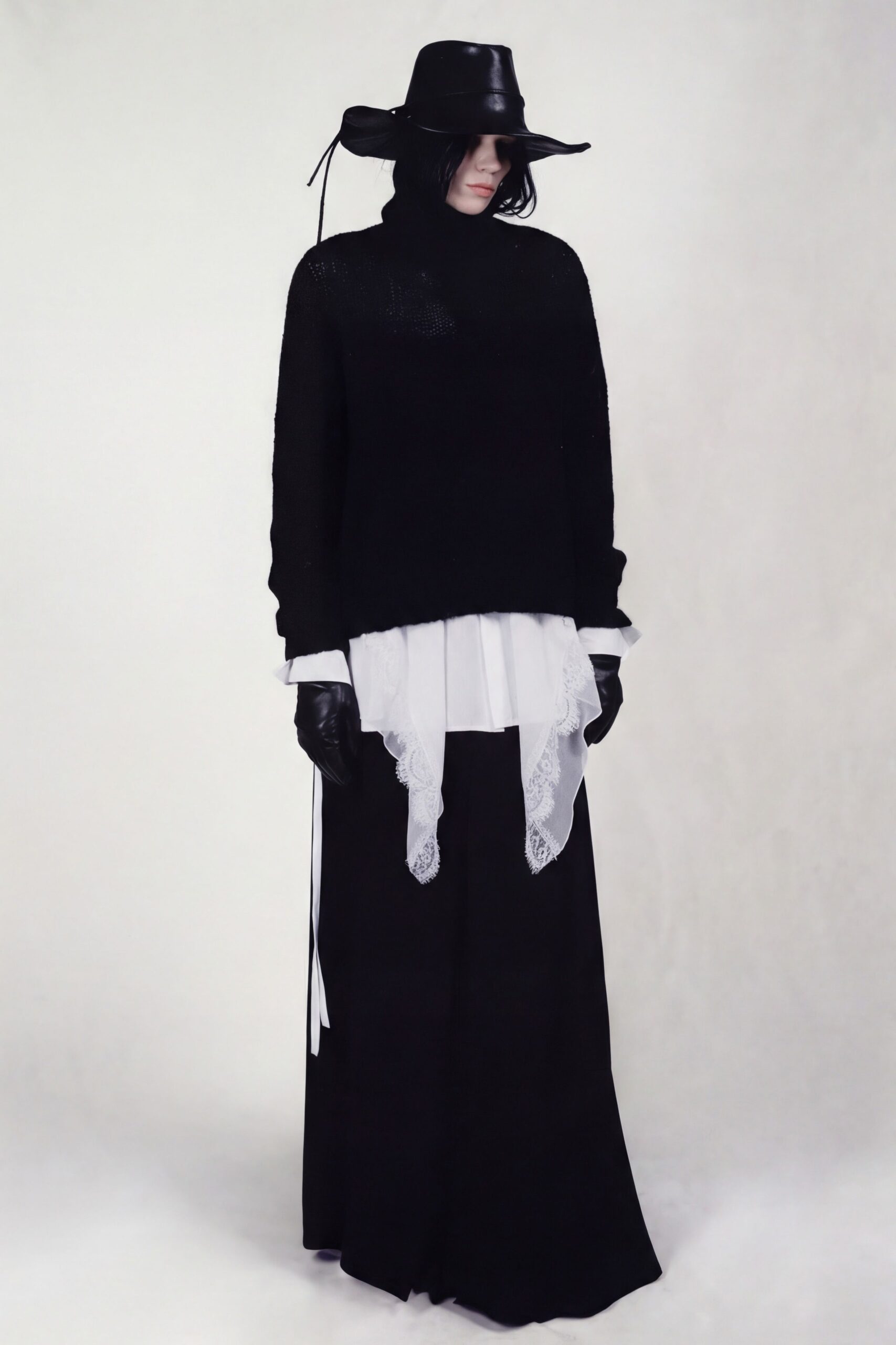 black cotton relaxed straight-leg maxi skirt