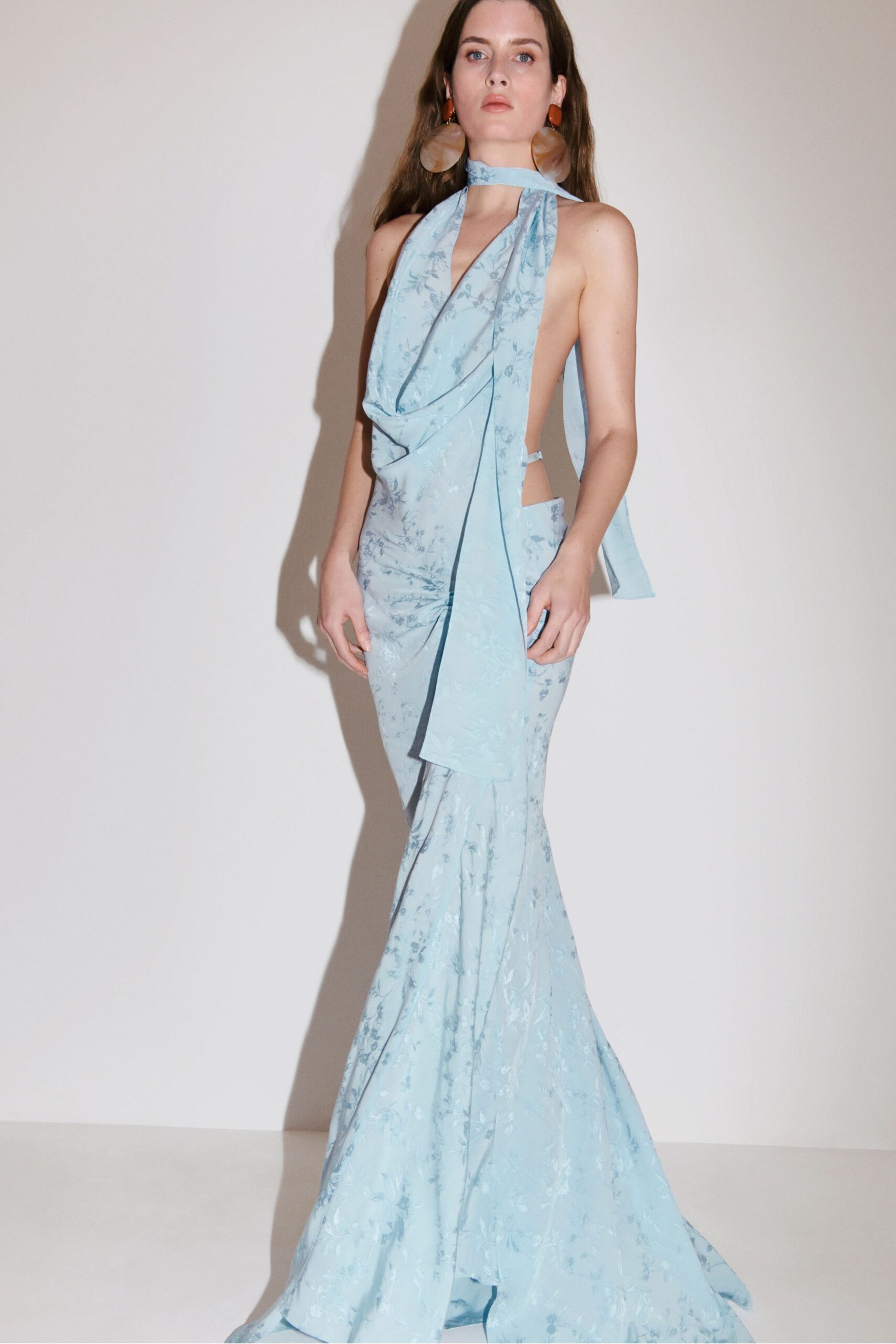 blue silk halterneck gown