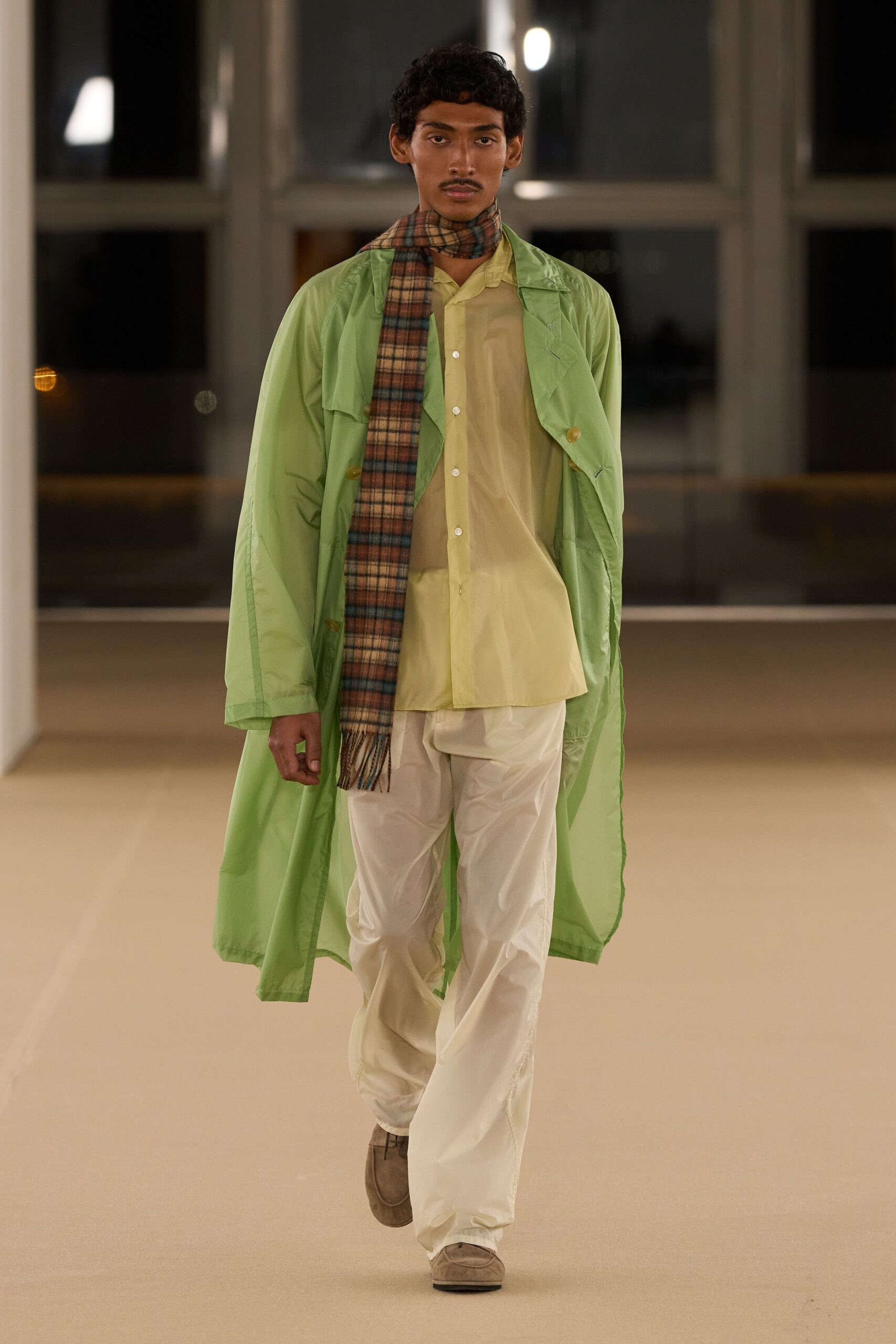 green vinyl long-sleeve relaxed layered sheer coat