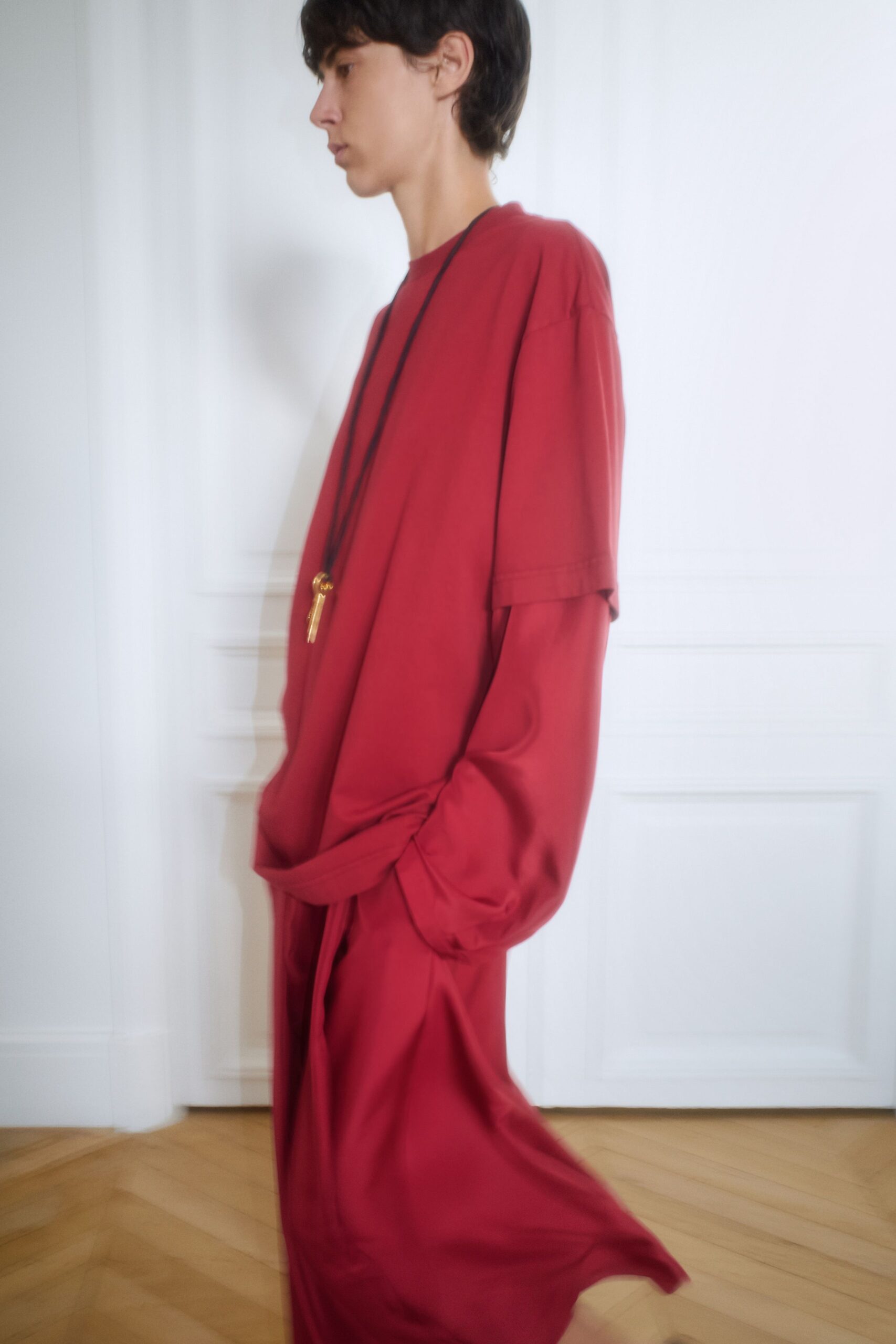 relaxed red cotton maxi dress
