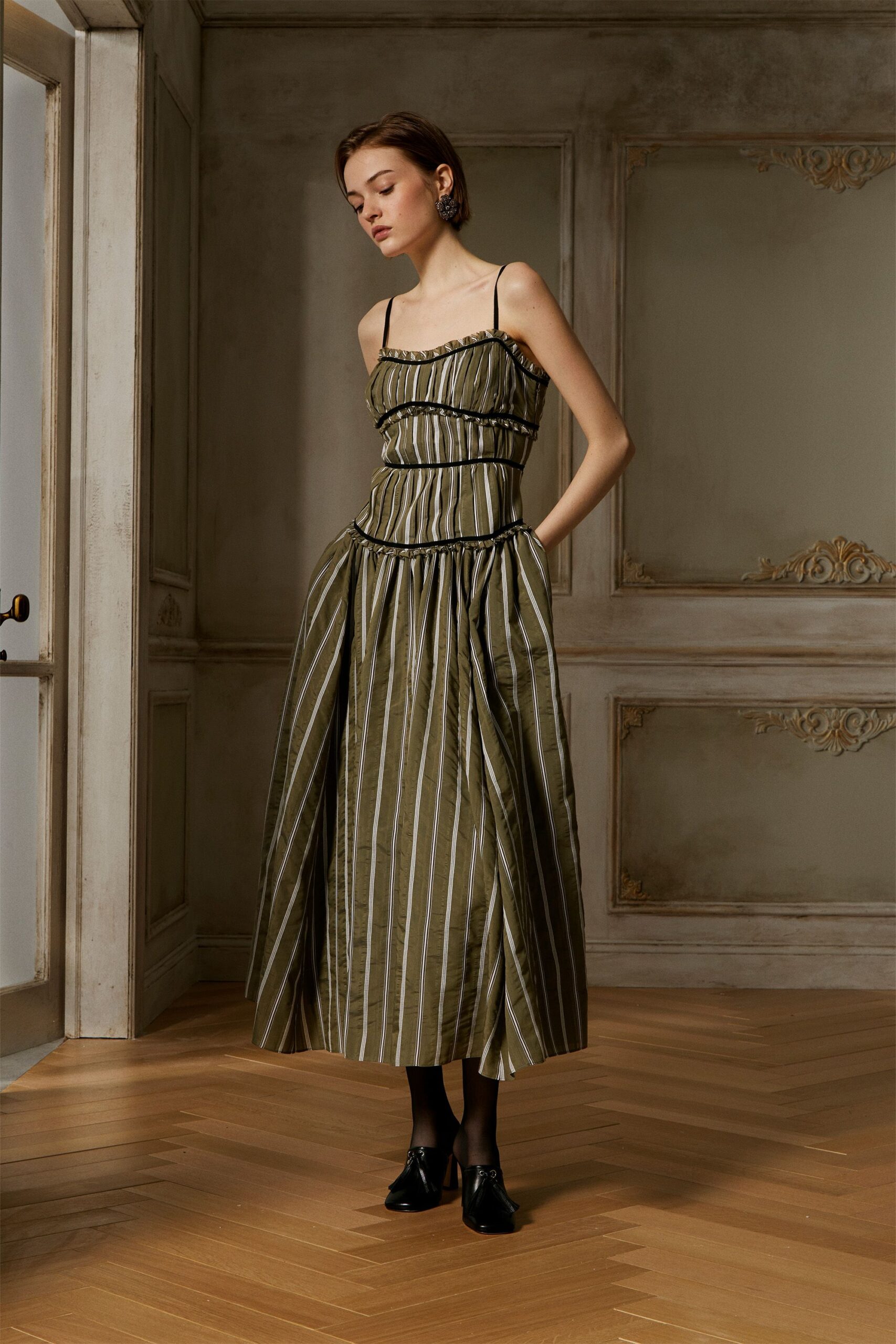 green and white striped maxi dress