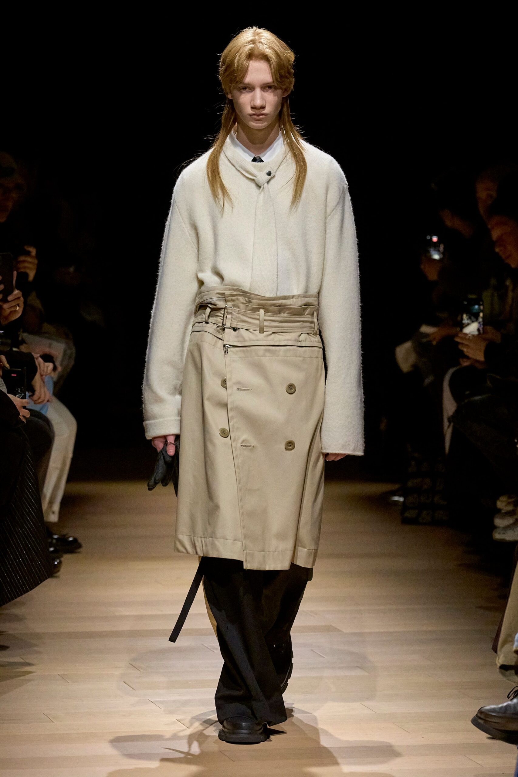 beige wool coat with black pants