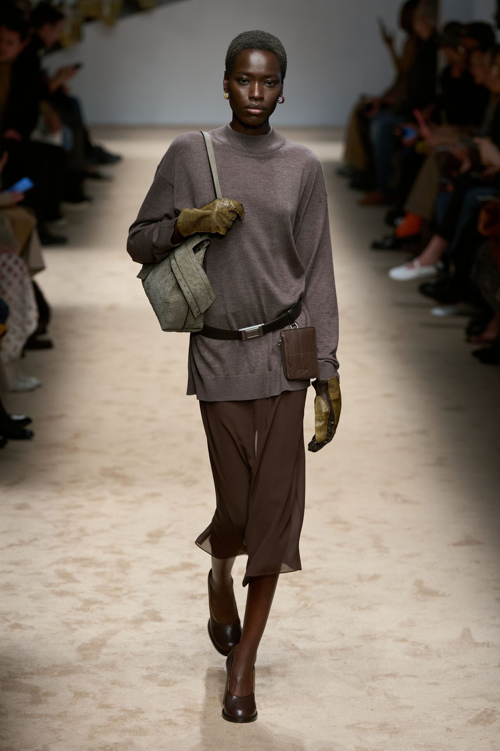 brown wool top and skirt