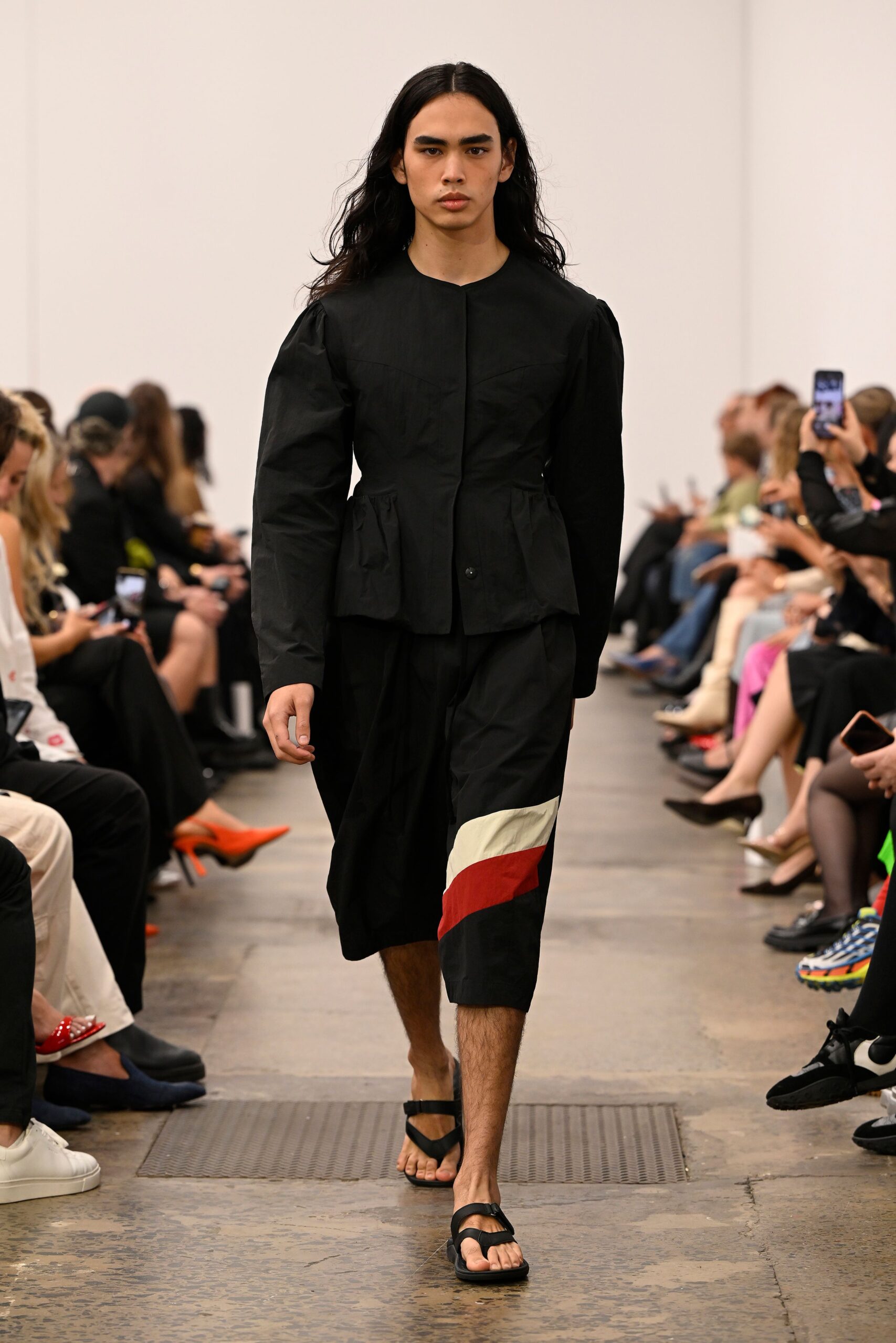black fitted jacket with cropped pants