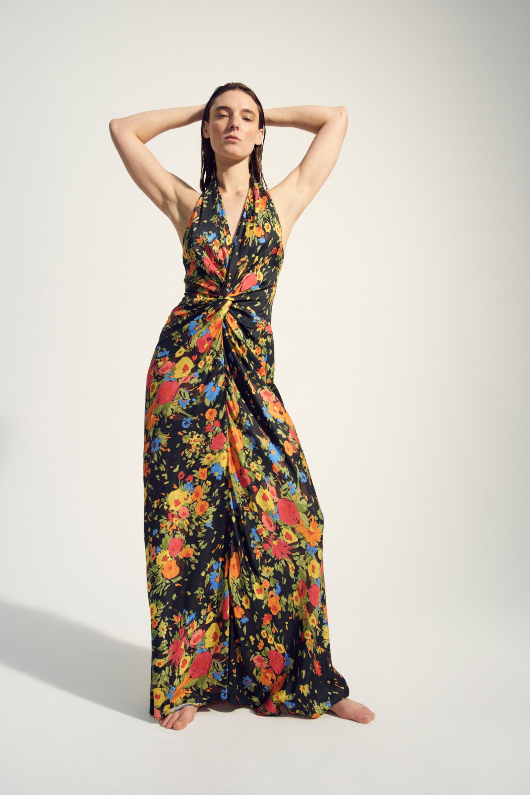 floral black silk gown