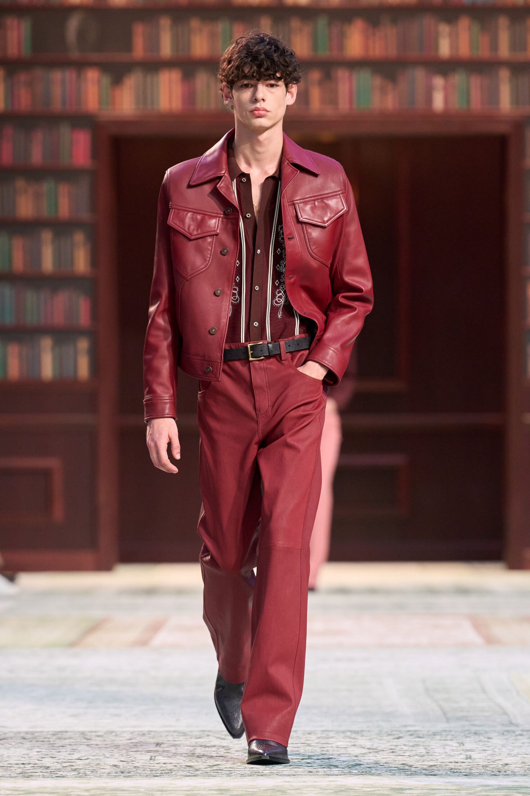 red leather jacket with black shirt