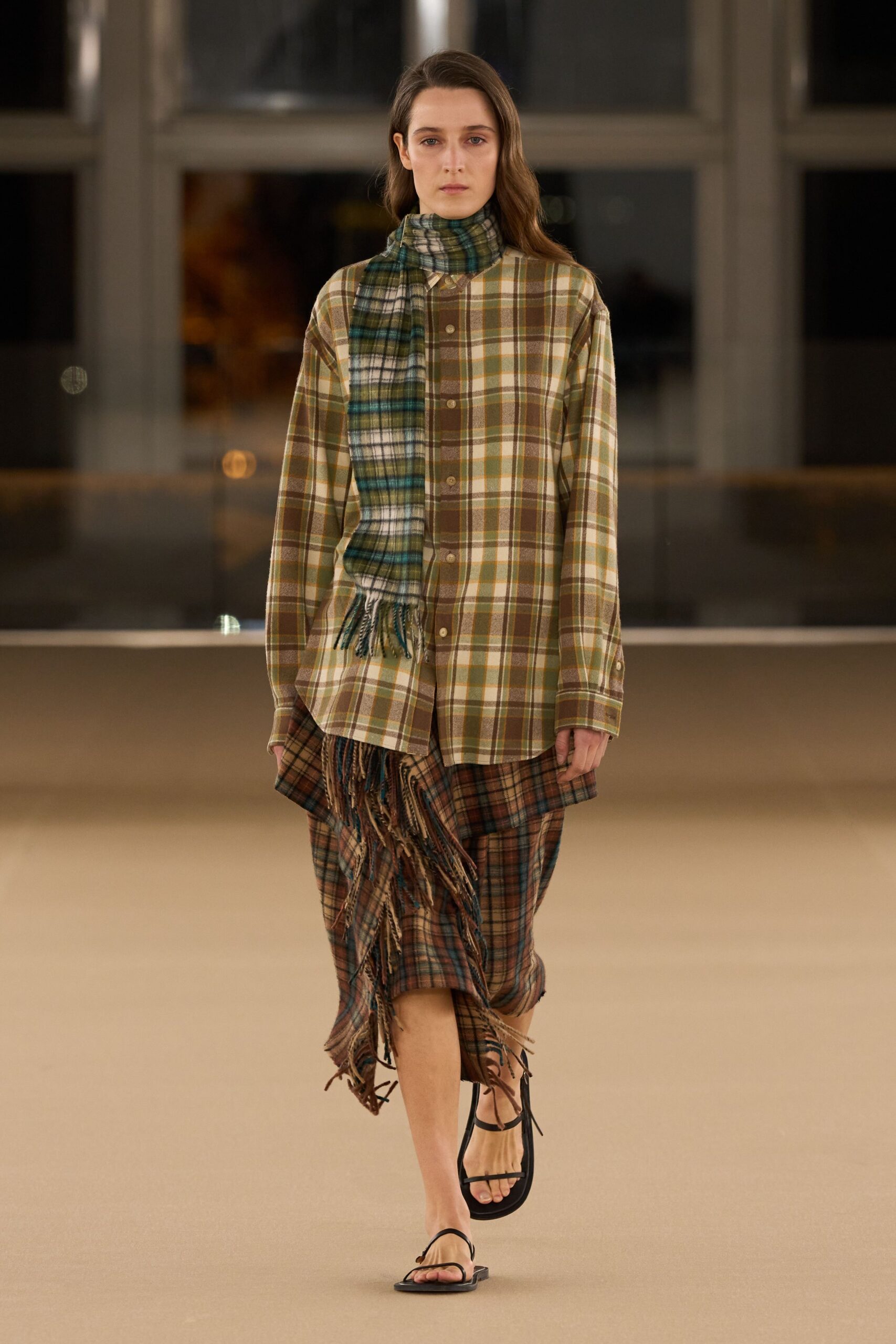 checked shirt and asymmetric skirt