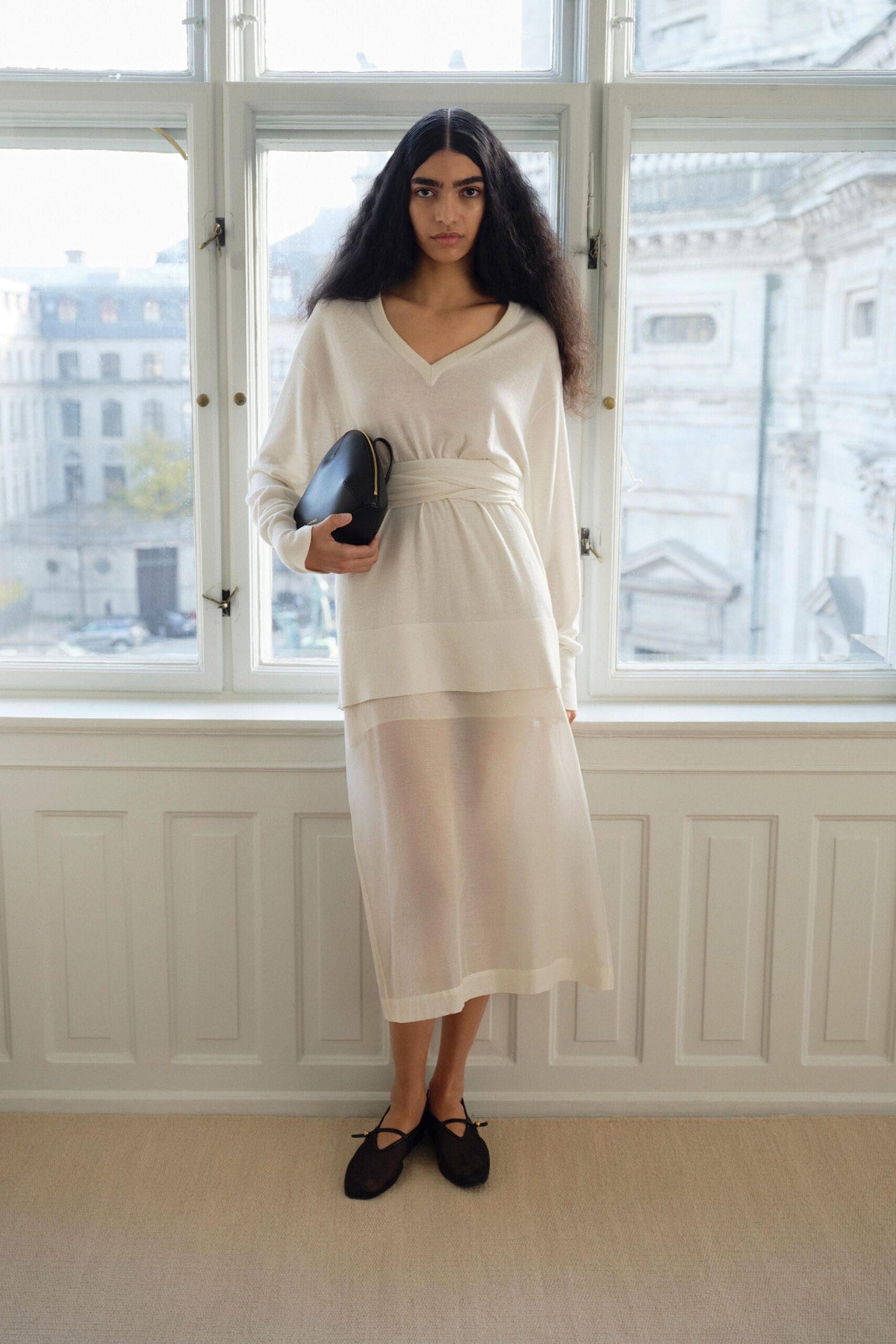 white relaxed midi dress