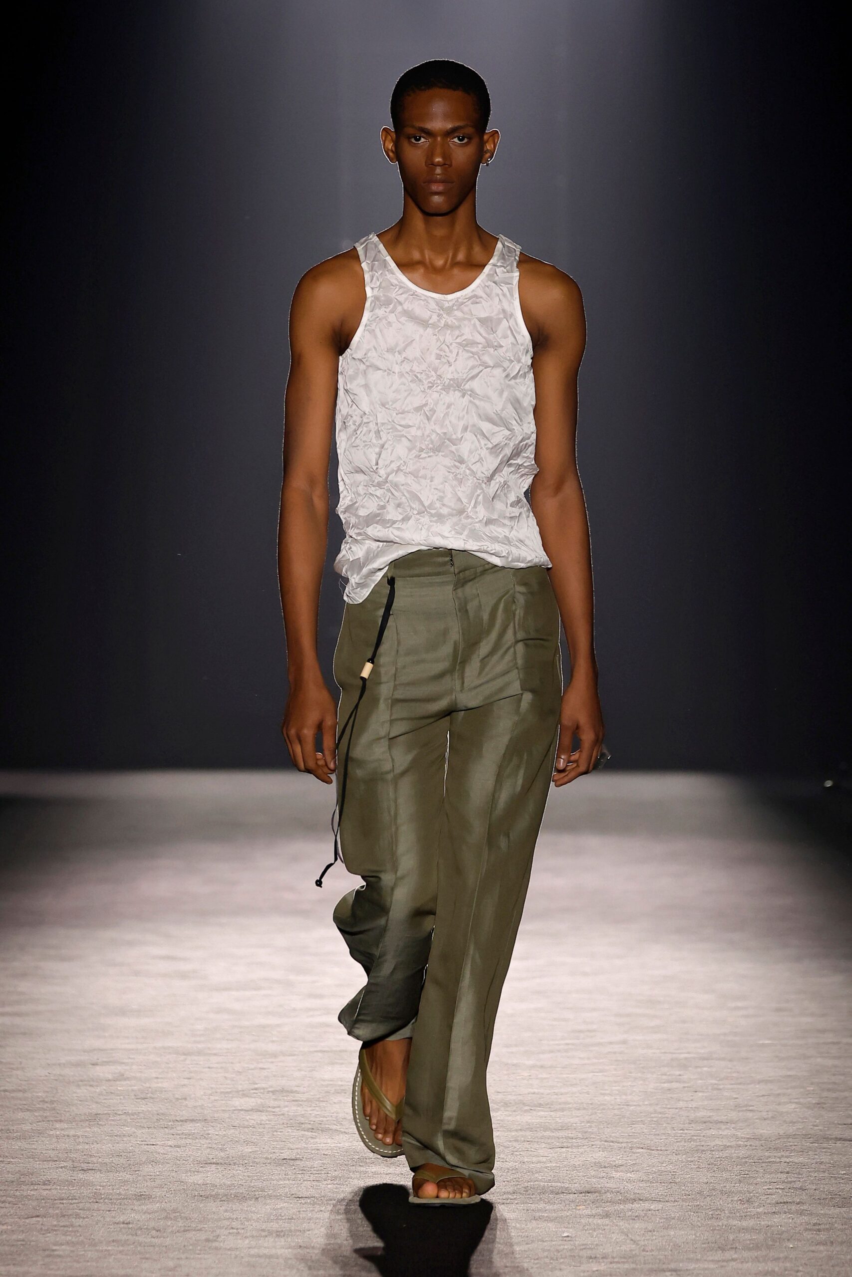 green cotton long-sleeve relaxed straight-leg pants