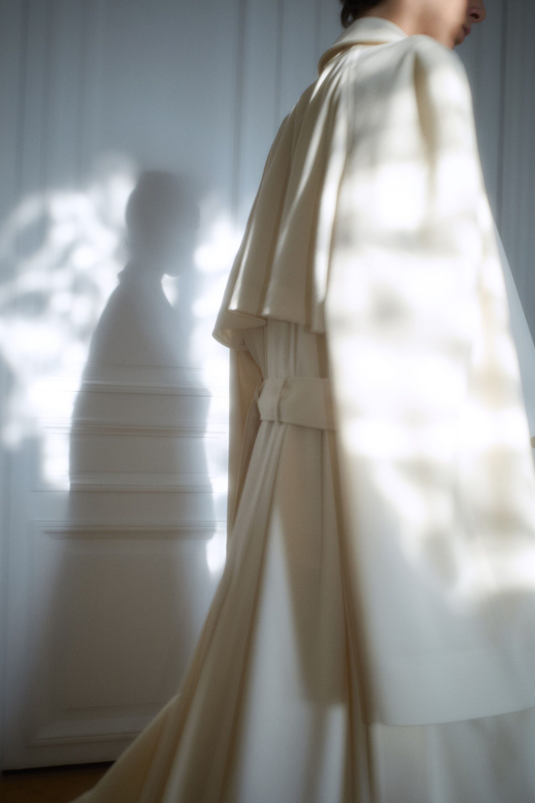 ivory silk gown with cape