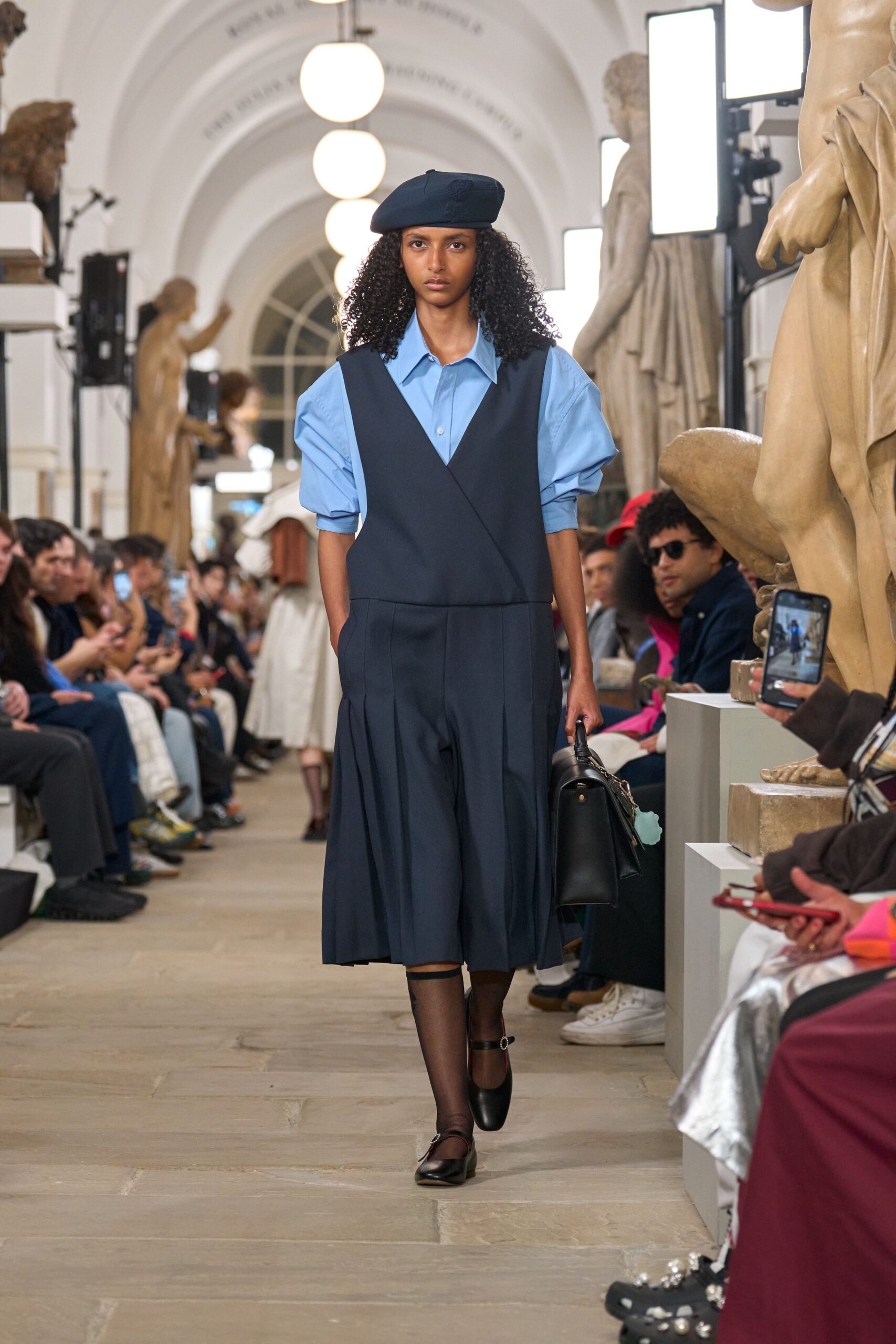blue relaxed midi dress with hat