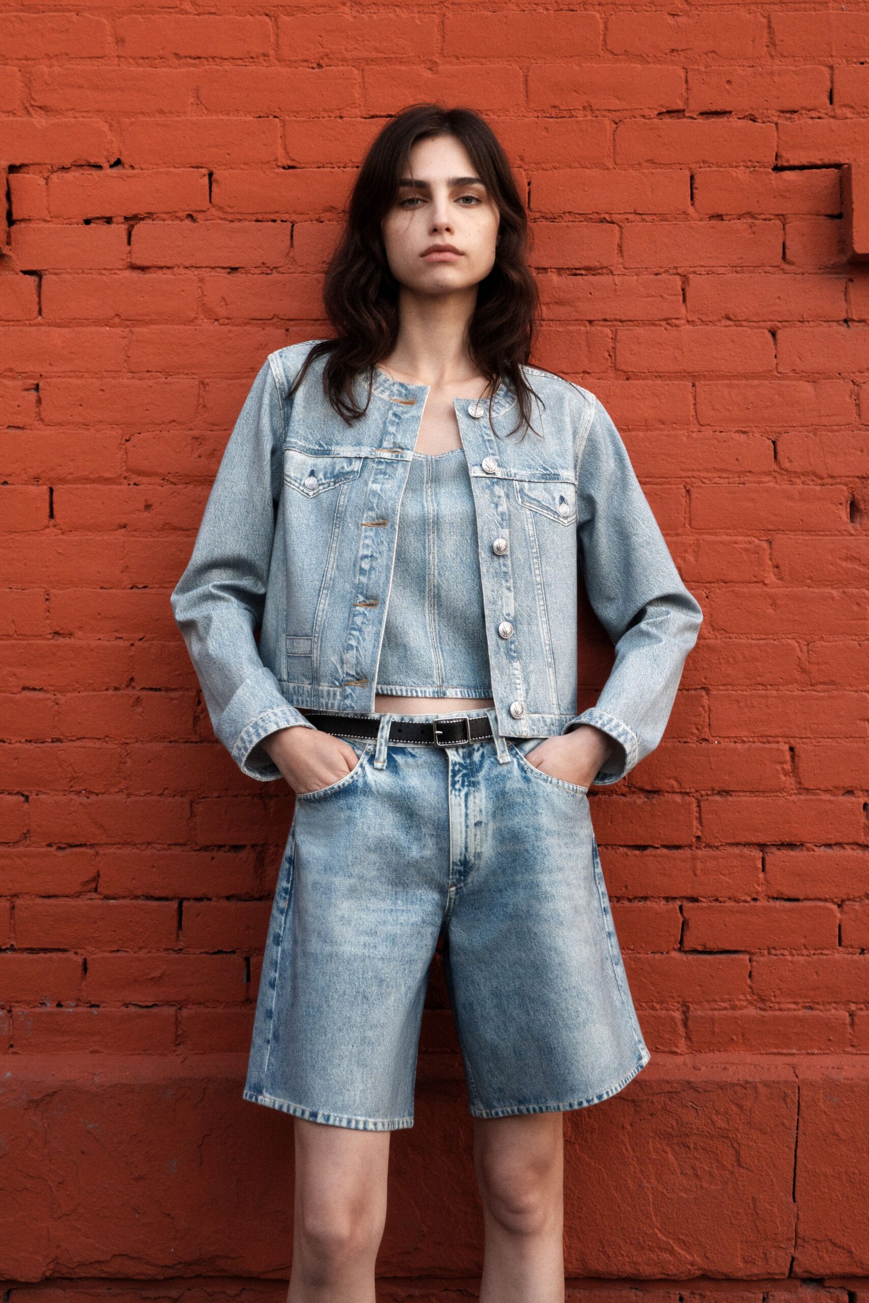 denim jacket and shorts outfit