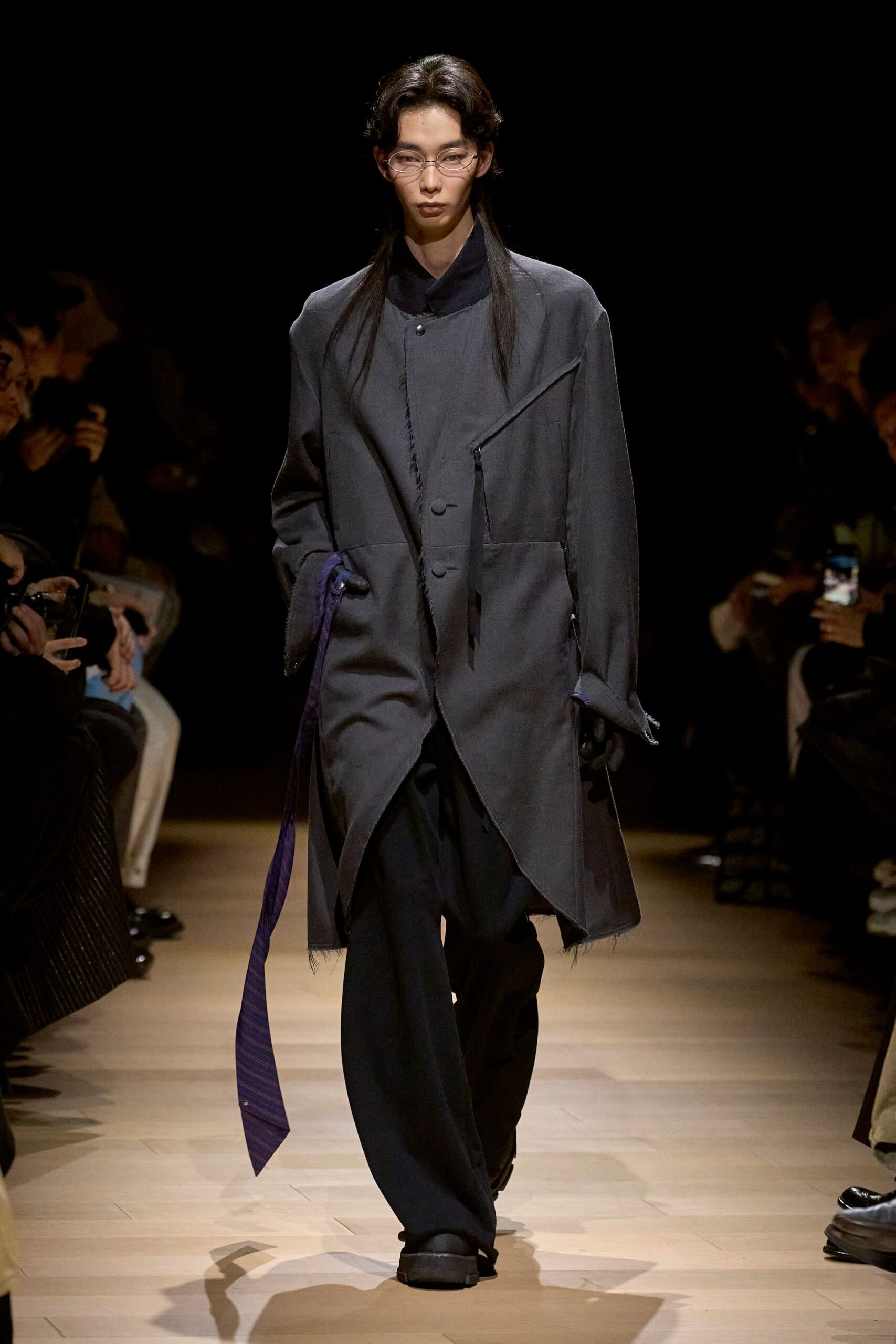 gray cotton long-sleeve collared oversized buttoned coat