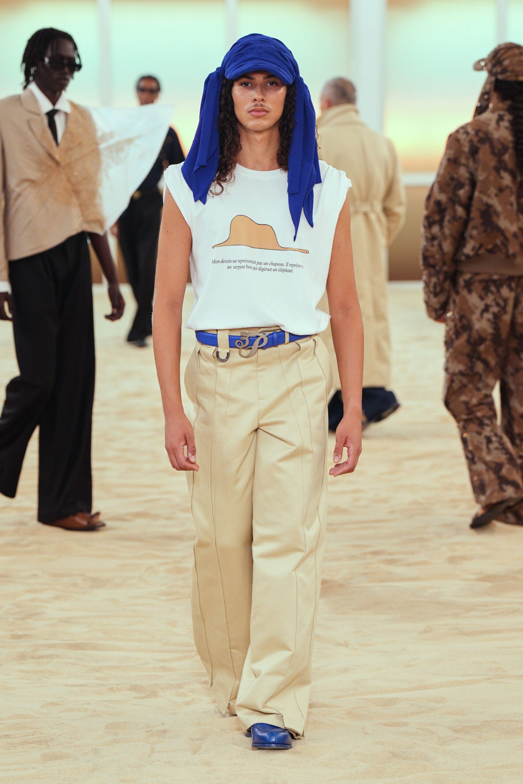 white relaxed top beige tailored pants