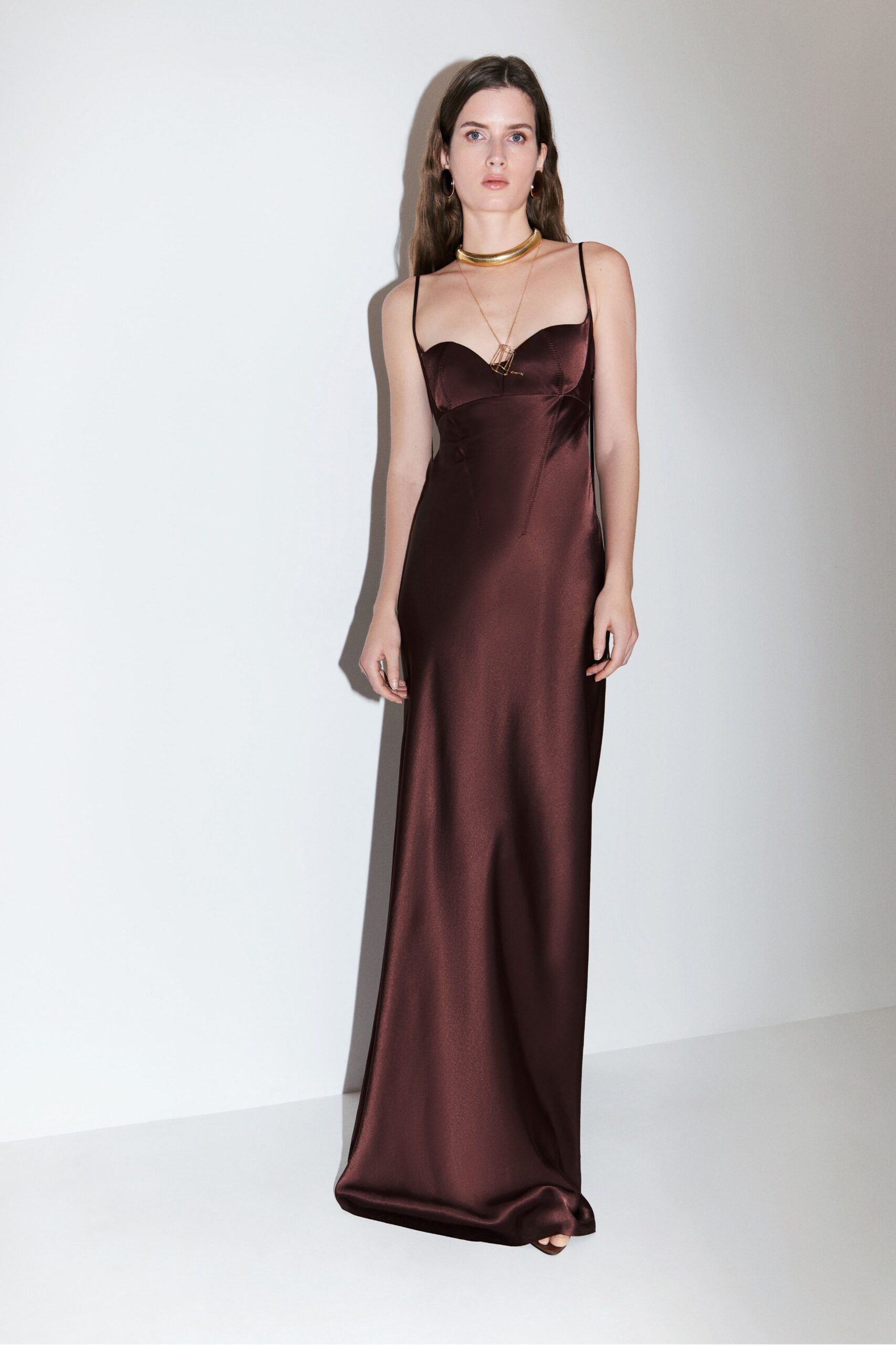 maroon silk fitted gown