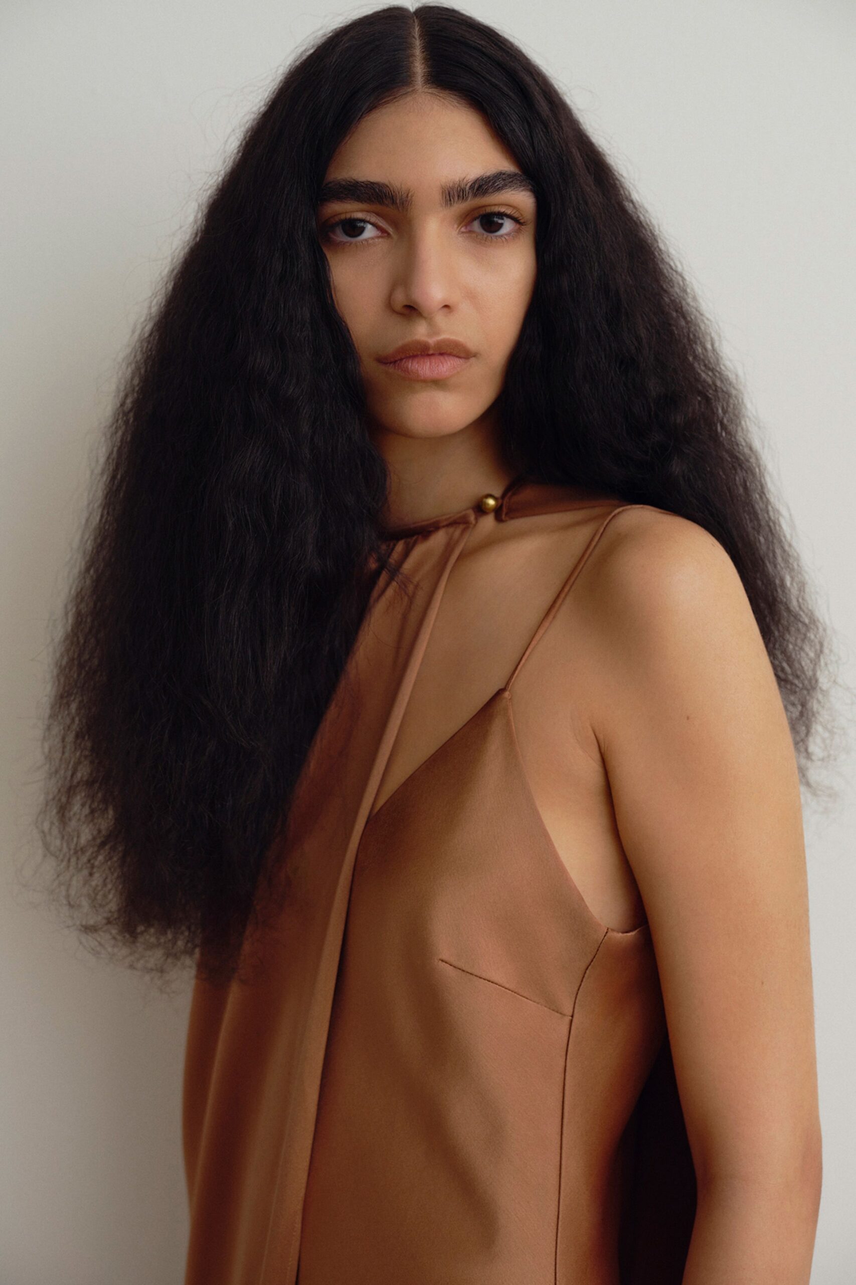 brown silk sleeveless dress