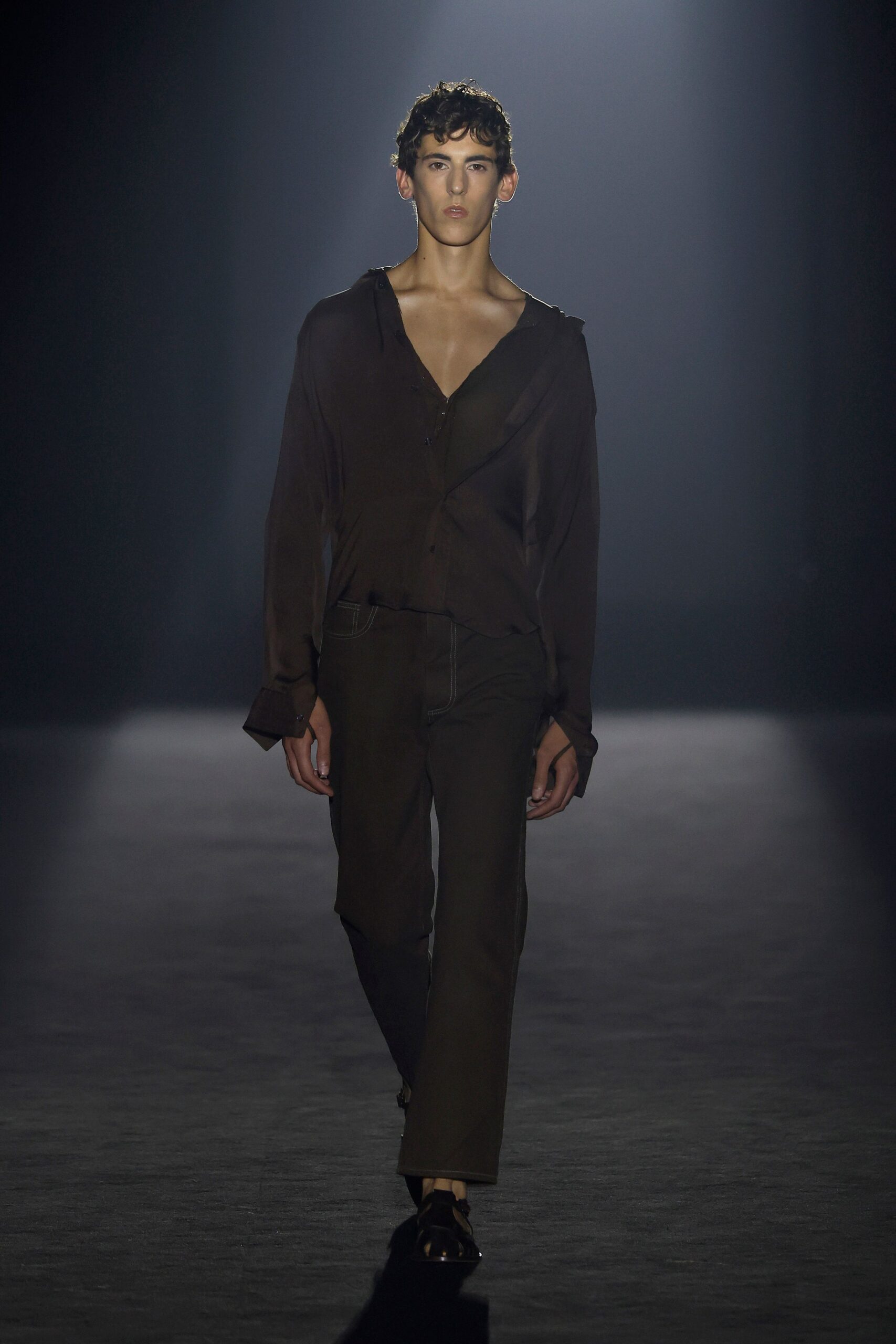 brown silk tailored pants