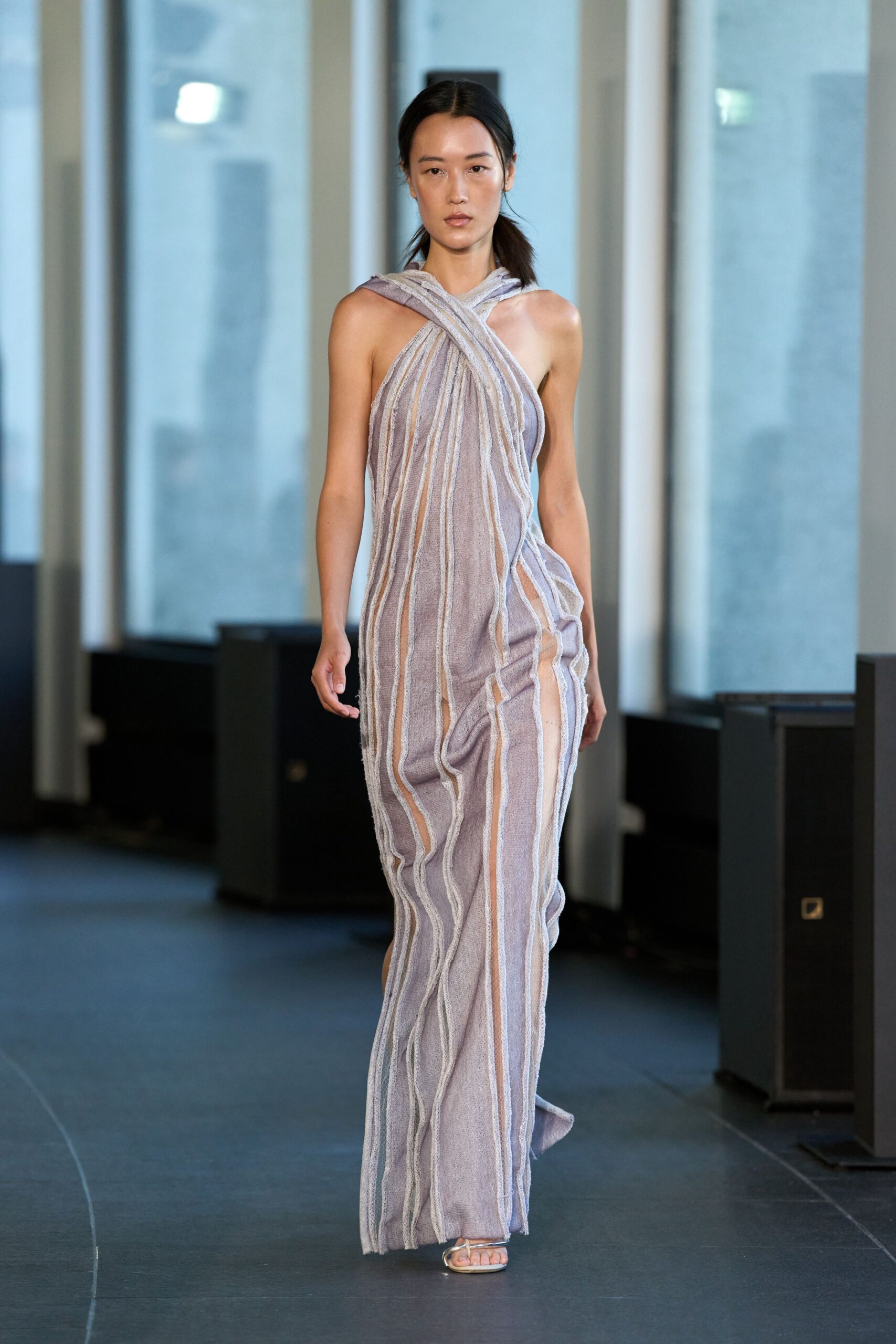 beige silk halter gown