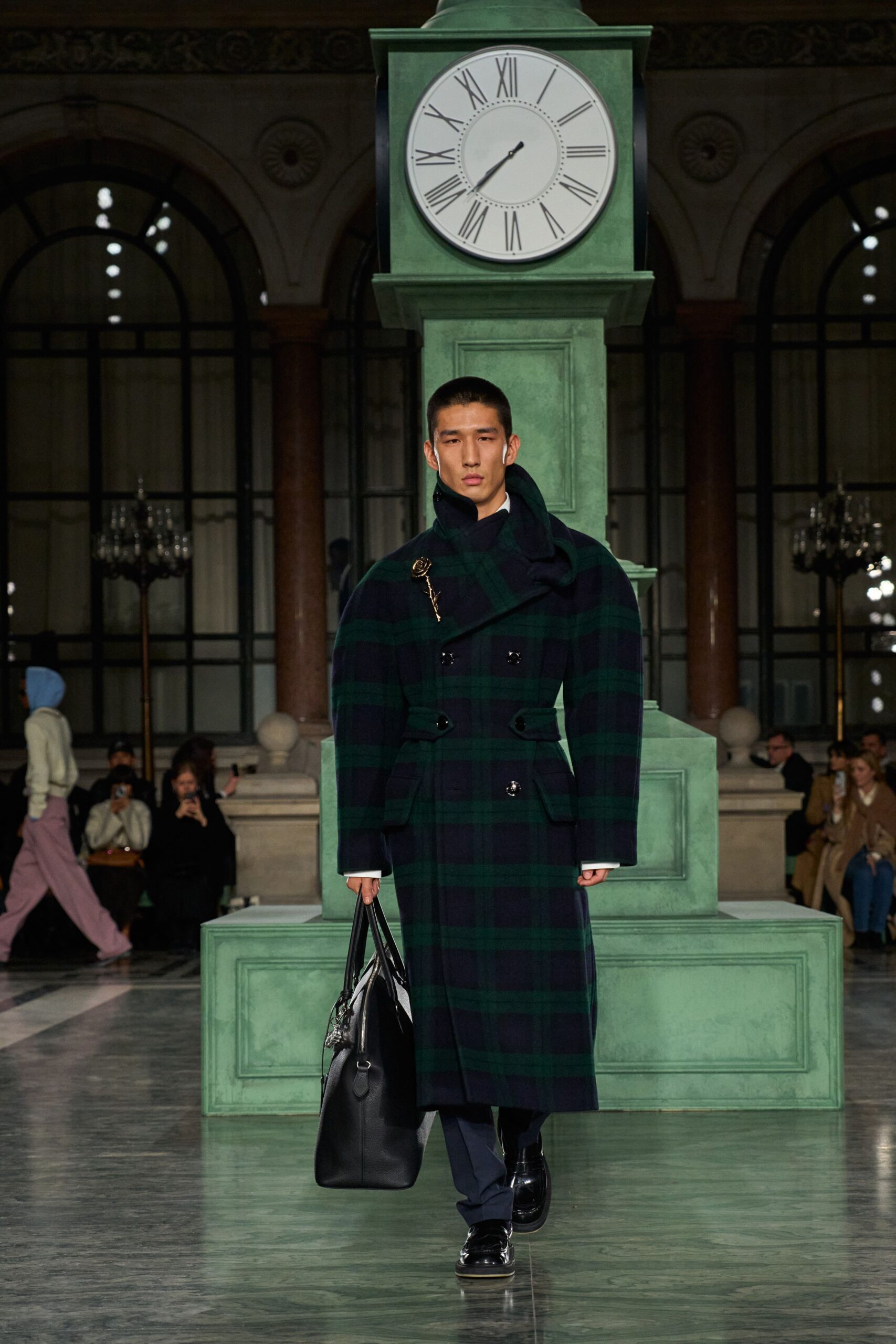 green black checked coat